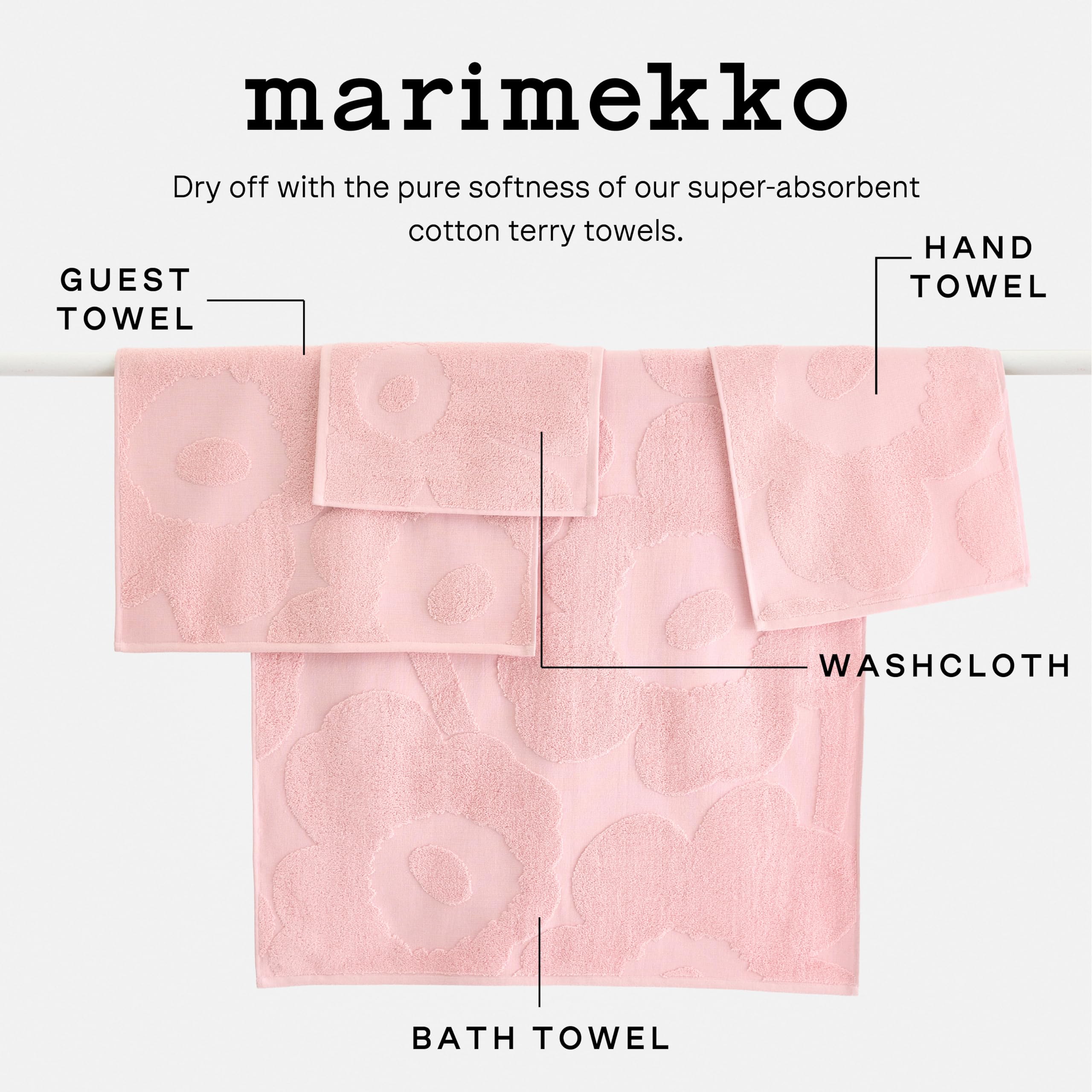 MARIMEKKO Unikko Terry Cotton Washcloth (Pink) – Floral Patterned Washcloths – 12 in x 12 in