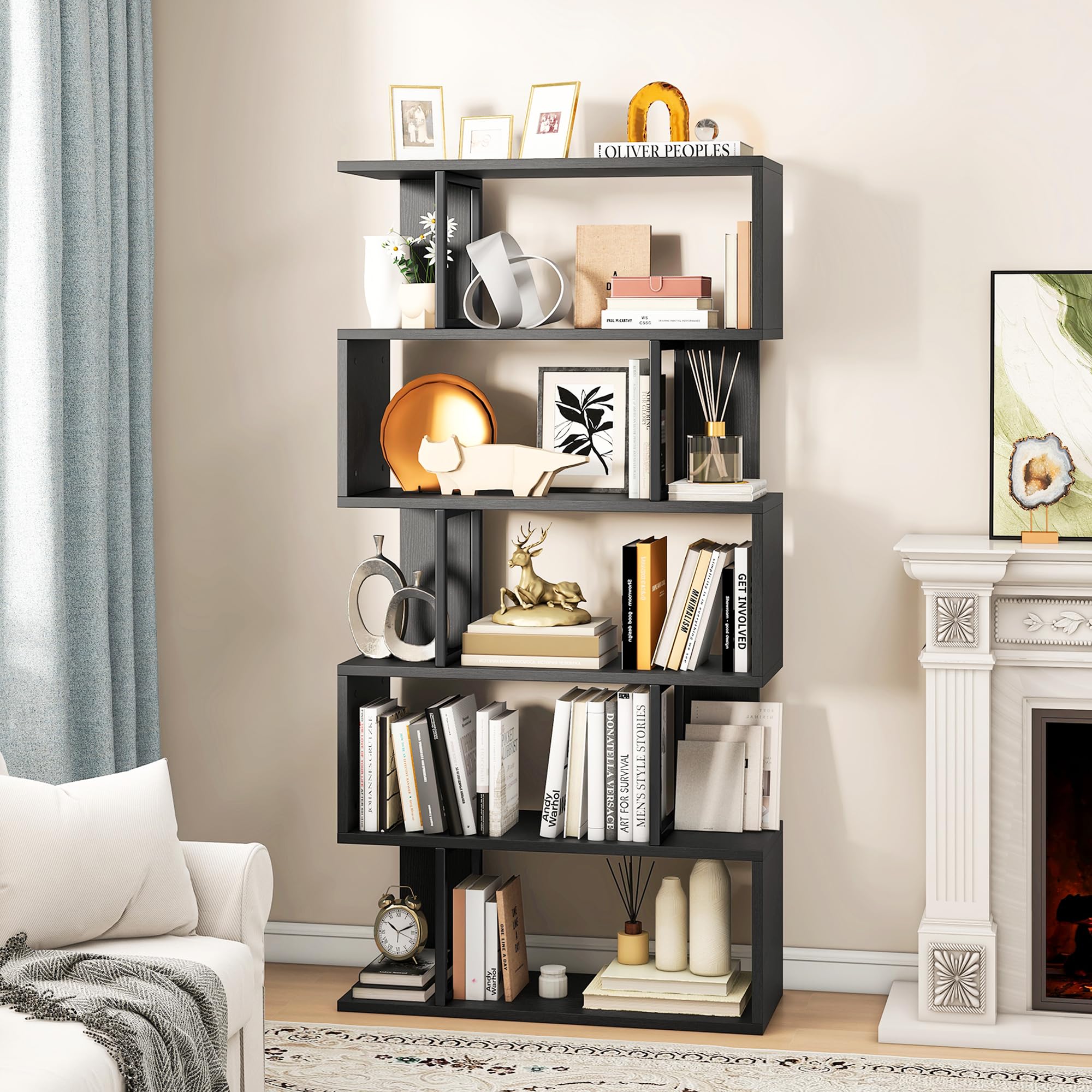 YITAHOME Bücherregal – 5 Ebenen, S-Form, Stahlrahmen, In Gold