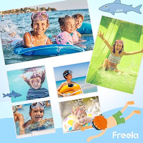 Miniatura 6 de Freela 2 Pack Kids Swim Goggles Mask for Boys Girls 3-14, Tempered Glass Lens 180 HD View with Nose Cover for Pool Beach