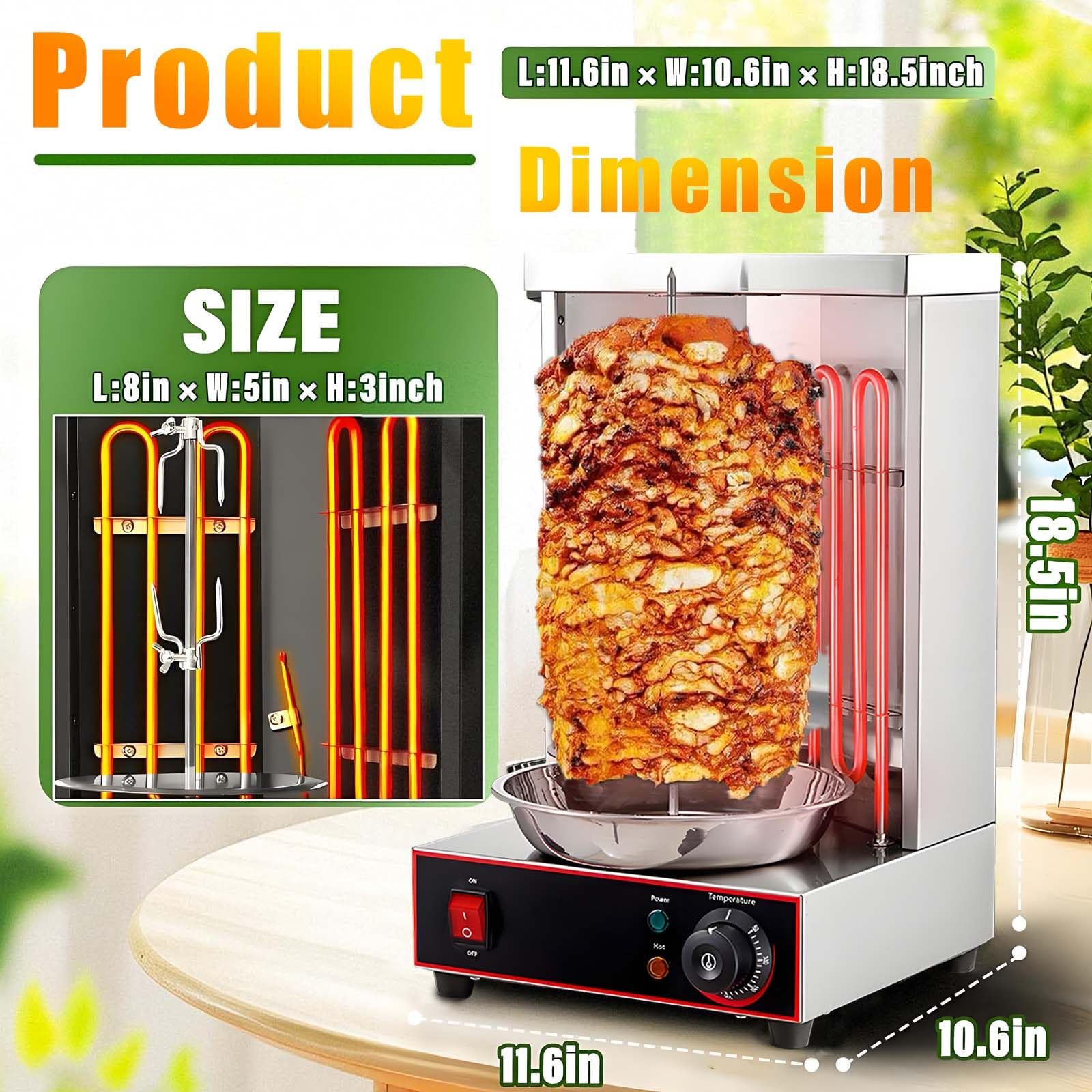 Four à Dinde Rotatif Vertical Et Gril à Shawarma - 3000 W, Chauffage éLectrique Professionnel Uniforme De 50 à 300 °C, Rotation Automatique, Hauteur RéGlable, Acier Inoxydable, pour Gyros