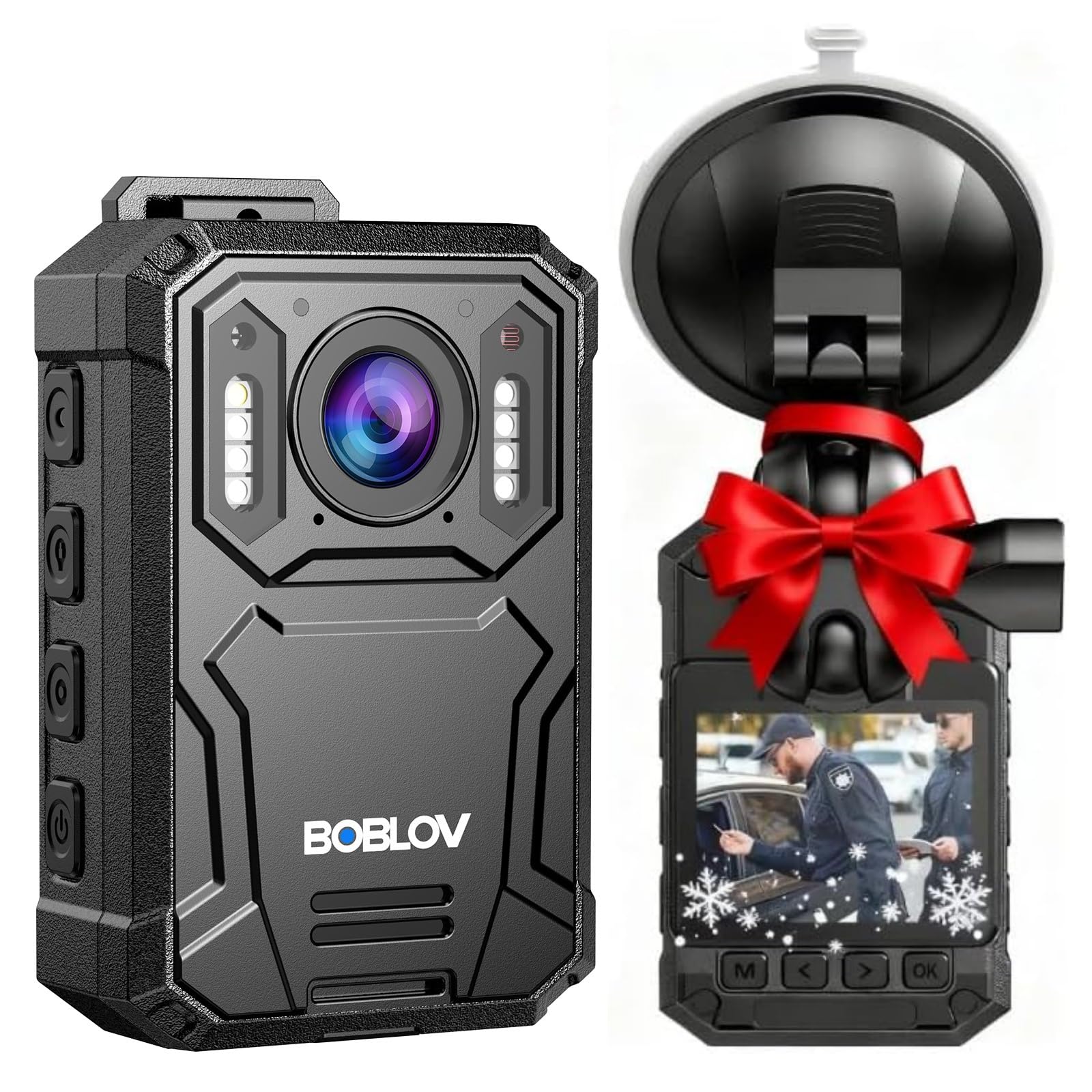 BOBLOV KJ23Pro 2K Body Camera, 128GB Body Worn Camera with Night Vision, 4000mAh Battery for 15 Hours Continuous Recording, with Car Suction for Dashcams, Law Enforcement, Security, Outdoor Work