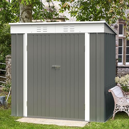Miniatura 7 de Devoko Cobertizo de almacenamiento para exteriores de 6 x 4 pies, cobertizos de herramientas de jardín de metal y casa de almacenamiento al aire