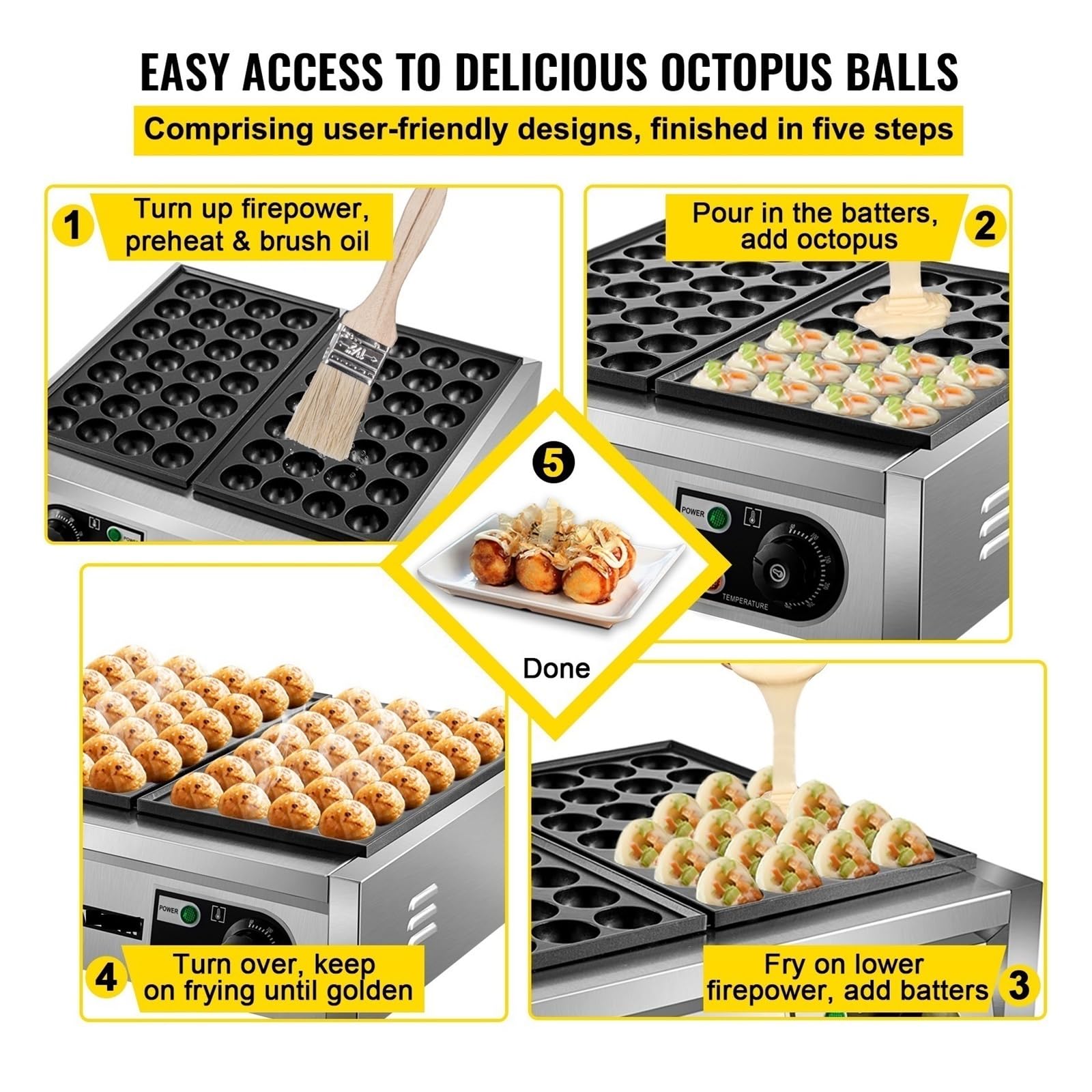 Elektrische kommerzielle Octopus Fish Ball Takoyaki Maker Doppelte Backform Maschine Antihaft-Grill