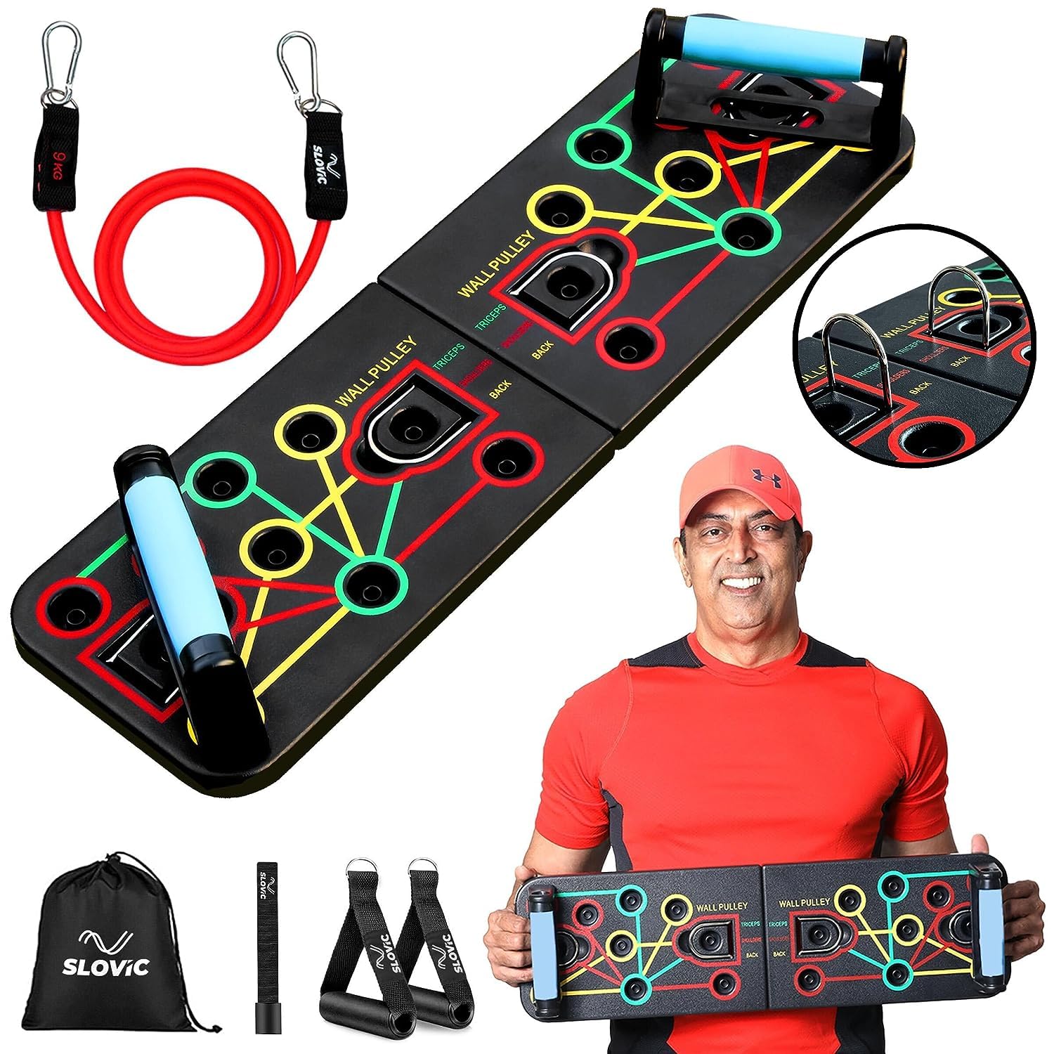 SNC SPORTS Pushup Board for Men with Resistance Tubes by SLOVIC 64 Plus Full Body Exercise Durable & Non-Slip Foldable All in One Exercises (B0CTWSP24R) Amazon Price History, Amazon Price Tracker