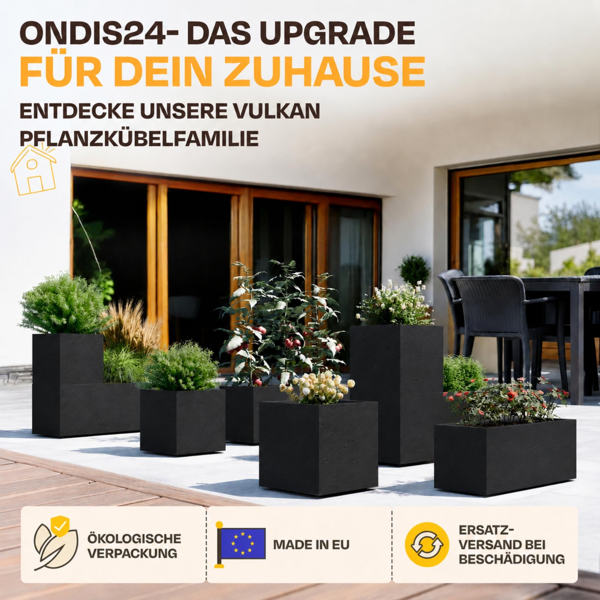Ondis24 Pflanzkübel Blumenkübel Blumentopf Basalt 40 mit Wasserspeicher Winterfest (Anthrazit Basalt)