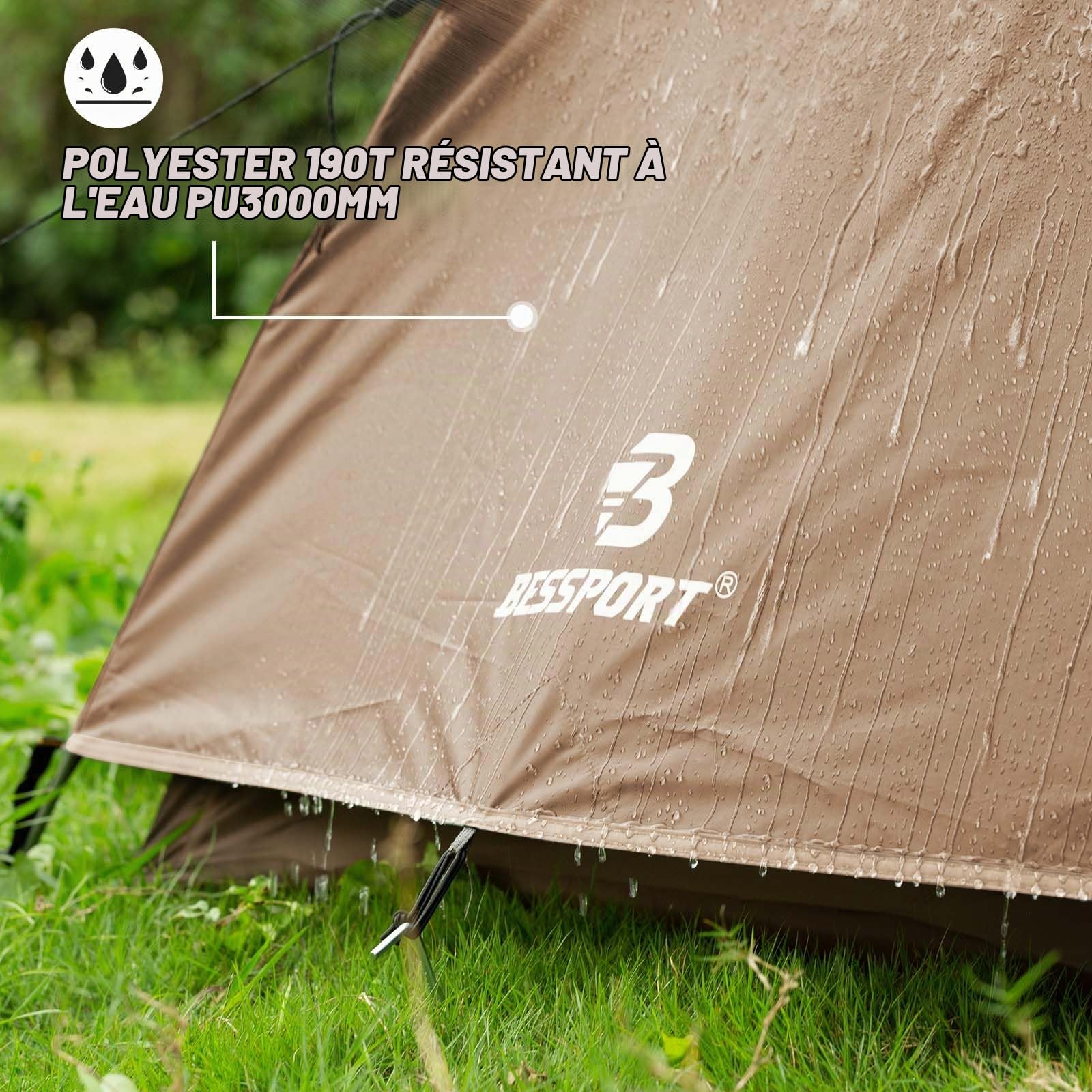 Bessport Tente 2-3 Personnes Tente de Camping Tente dôme étanche légère, ventilée Deux Portes Facile à Monter Tente de Camping 3-4 Saisons adaptée à la randonnée en Plein air et à l'alpinisme