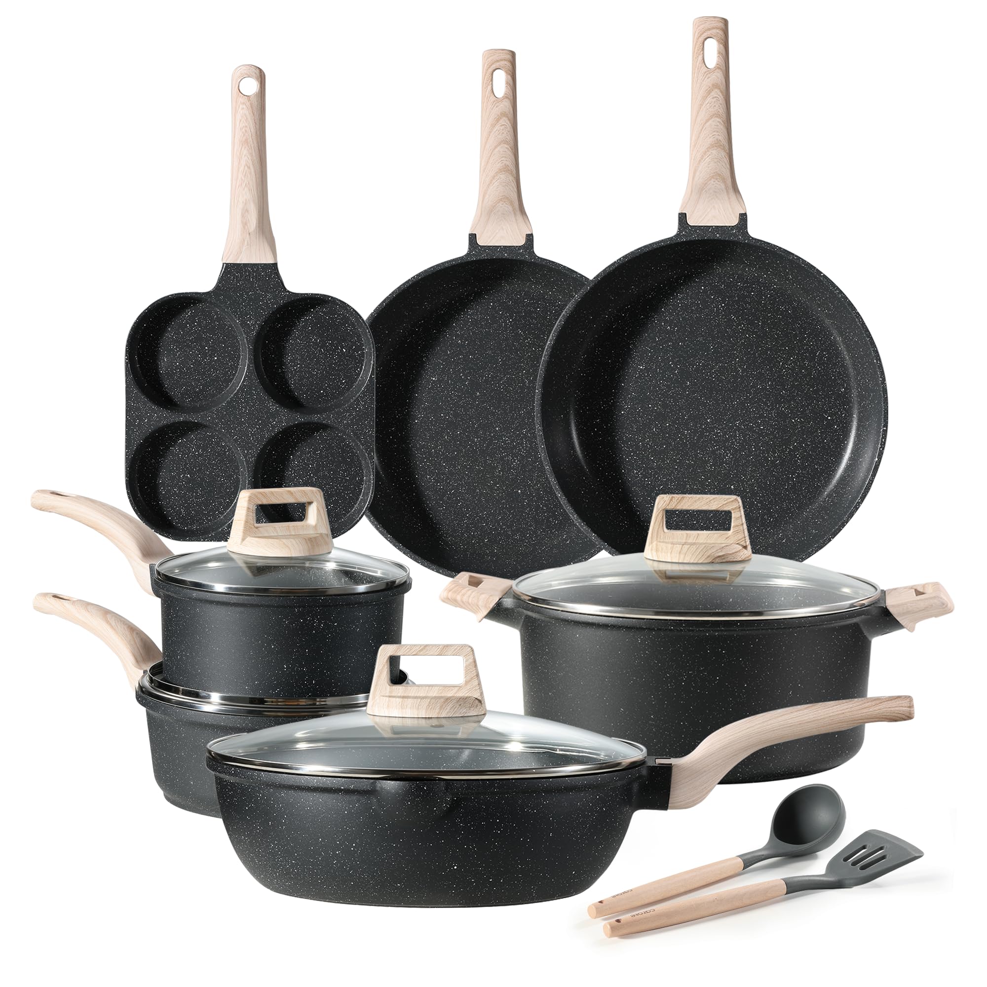 Set De Casseroles CAROTE 8 Pièces - Revêtement Granit Antiadhésif - Compatible Induction - Sans PFOA