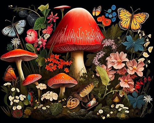 Miniatura 4 de Kits de pintura de bosque de hongos para adultos, pintura natural por números para adultos sobre lienzo, flores, pintura al óleo, arte acrílico para
