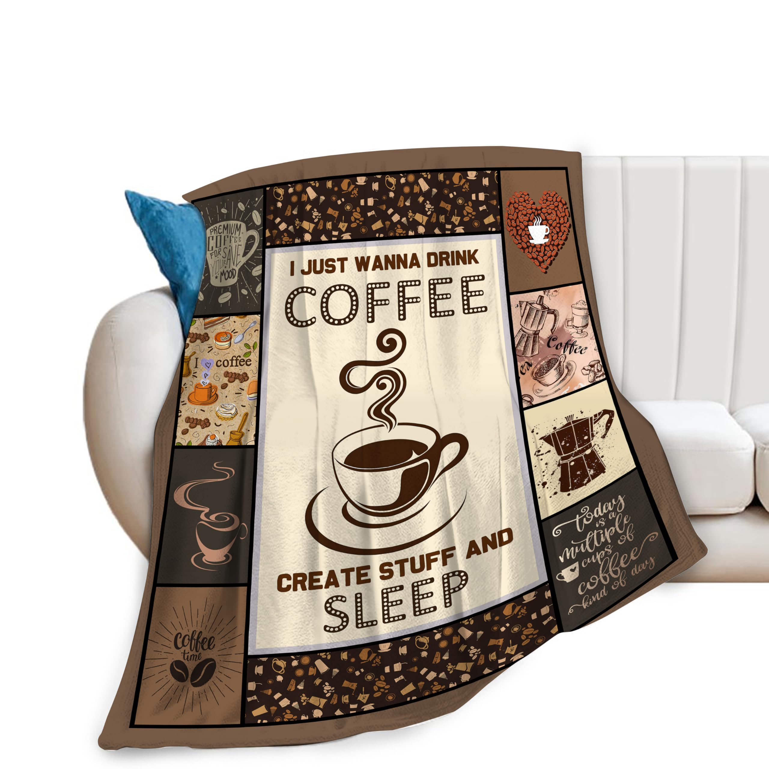 Nanen Girls Coffee-2 Coffee Blanket, Coffee Throw Blanket, Cafe Cup Beans Gifts Blankets Stuff Fleece Flannel Plush For Women Boys Men Lovers Adults Soft Bedding Gift For Sofa Bed Office Home Decor 40"X50"