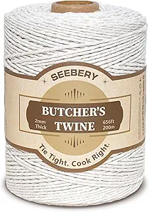 656Ft Butchers Twine – 100% Natural Cotton Kitchen String, Oven Safe for Tying Meat, Roasting, Trussing Turkey, Baking, Grilling – Food Grade for Cooking, Crafts, and Gift Wrapping