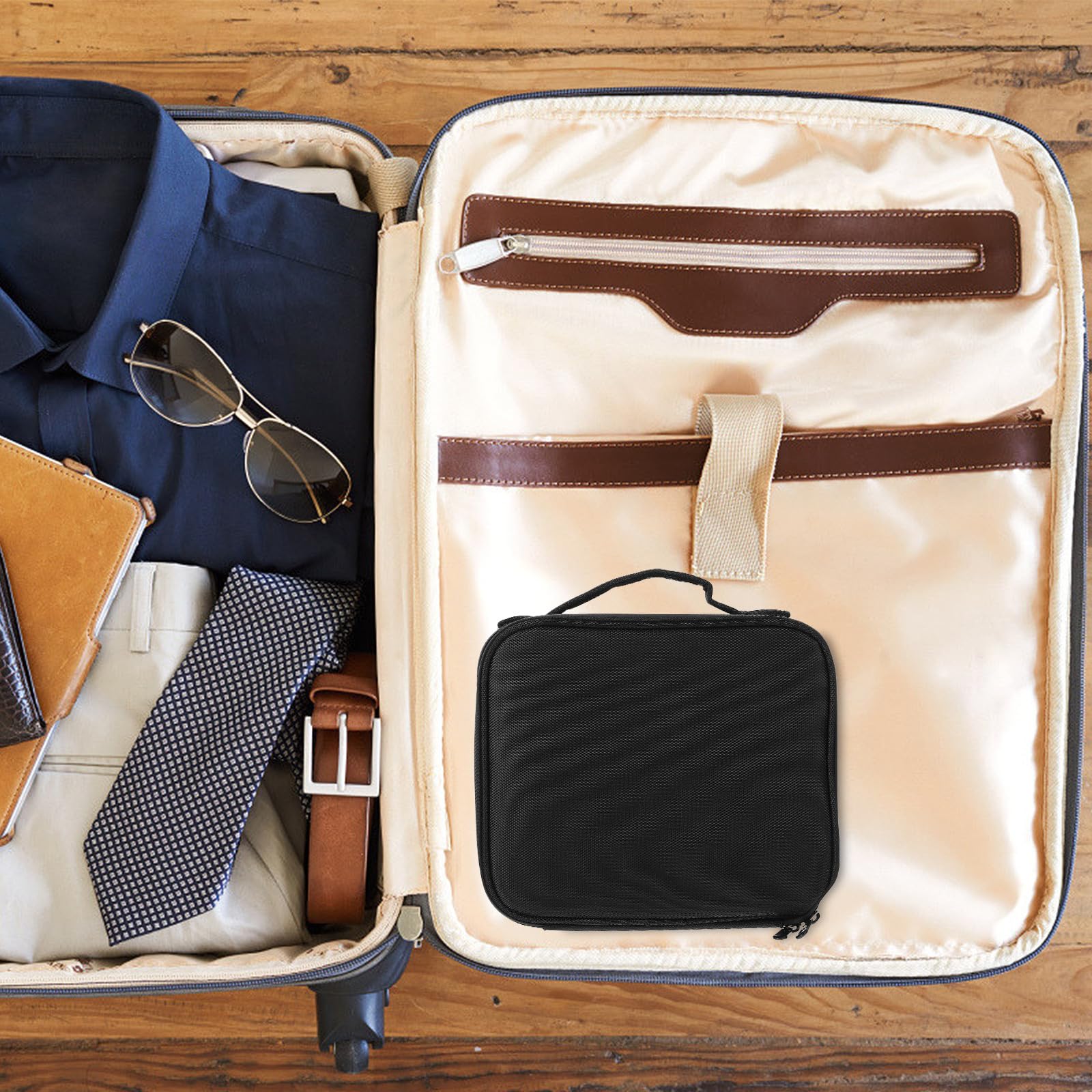 ifundom Neceser de Maquillaje Portátil Negro, Bolsa de Cosméticos Multiusos Asa, Organizador de Viaje Compacto para Artículos de Aseo y Maquillaje, Adecuado para Viajes y Almacenamiento
