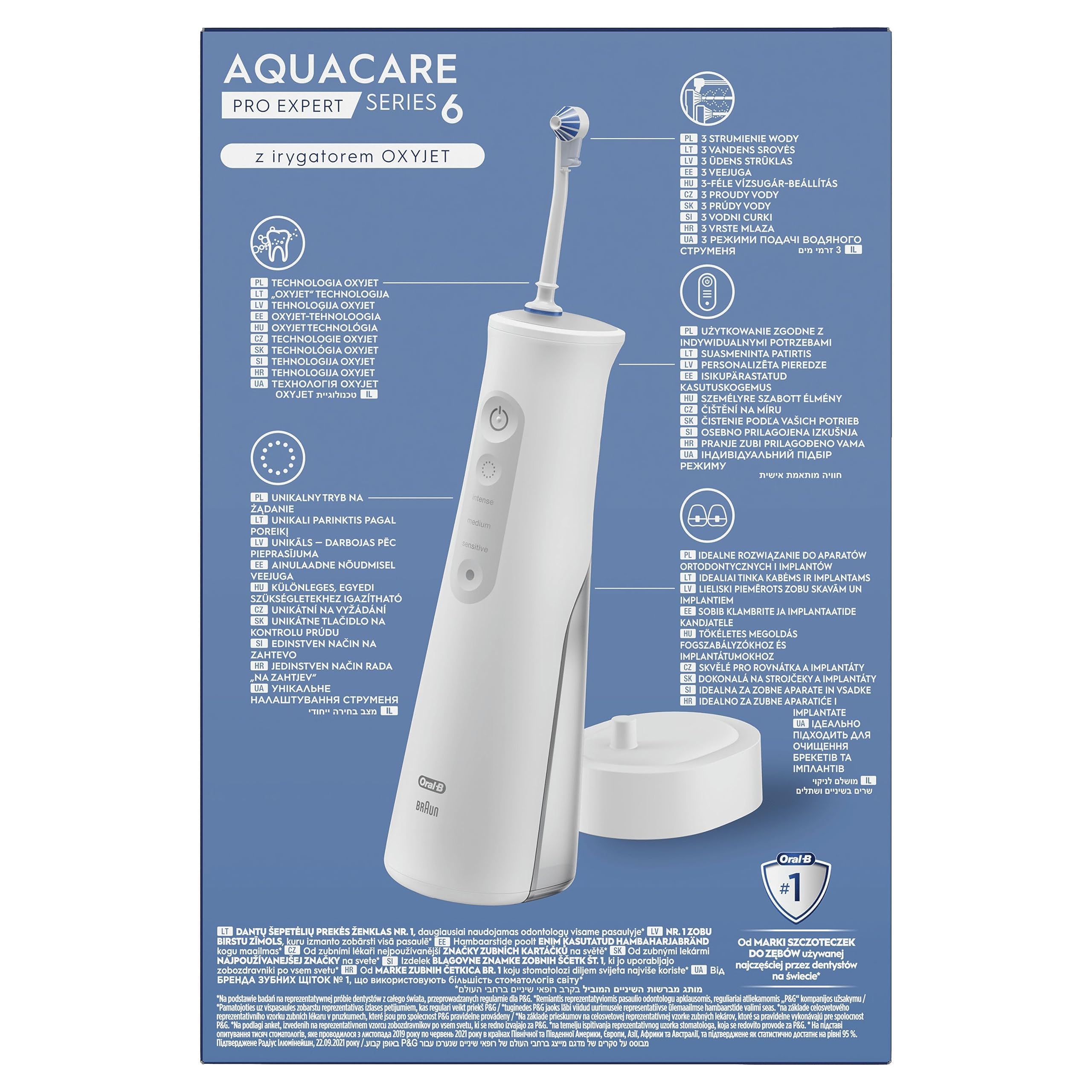 Oral-B AquaCare Pro-Expert Série 6 Irrigateur avec Technologie Oxyjet, 3 Embouts, 2 Types De Flux D'eau, Blanc