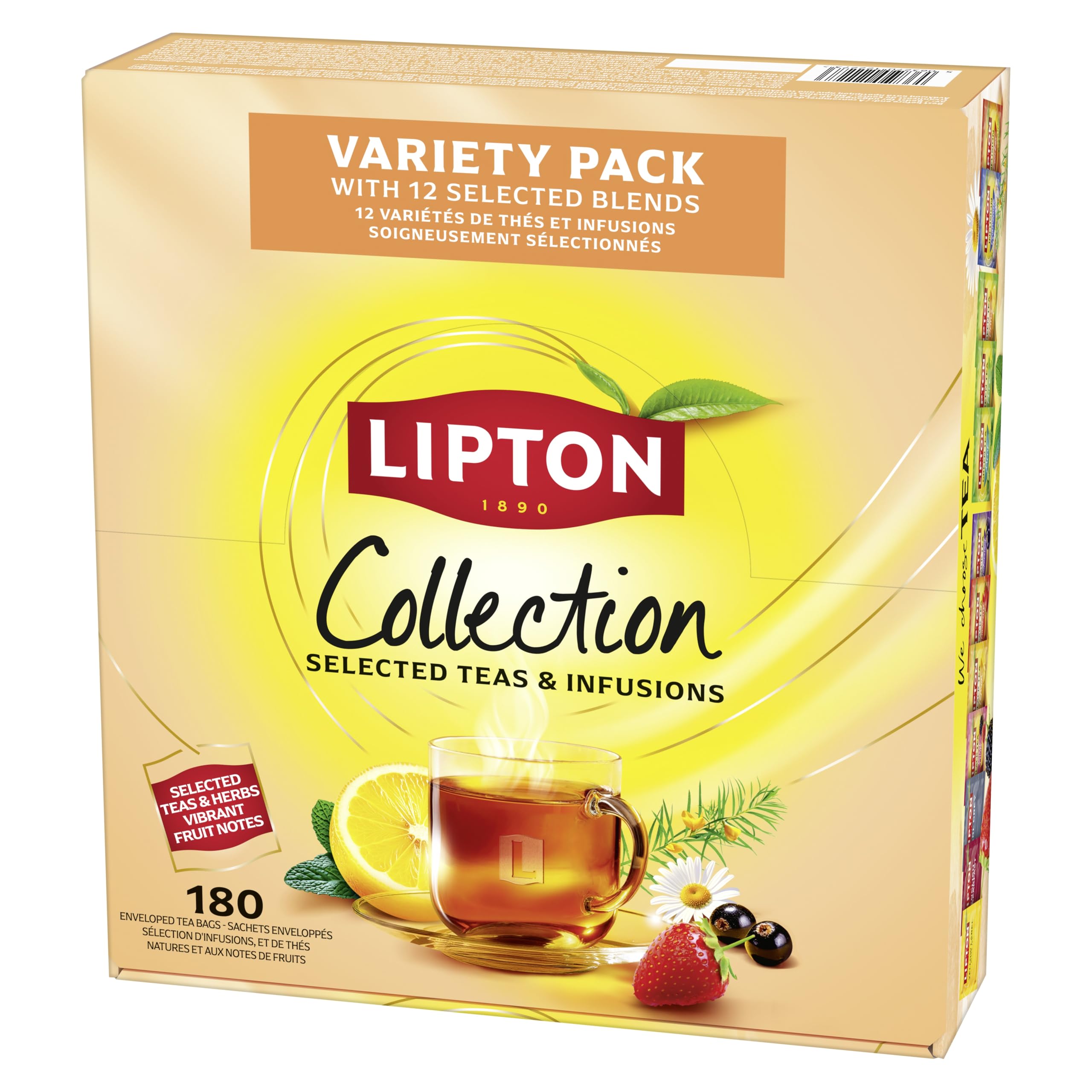 Lipton | Premium Collection | 180 Teebeutel mit 12 Tee Sorten | für Küche, Büro & Gastronomie | Schwarztee, Grüntee & Kräutertee | pflanzenbasierte, einzeln verpackte Sachets