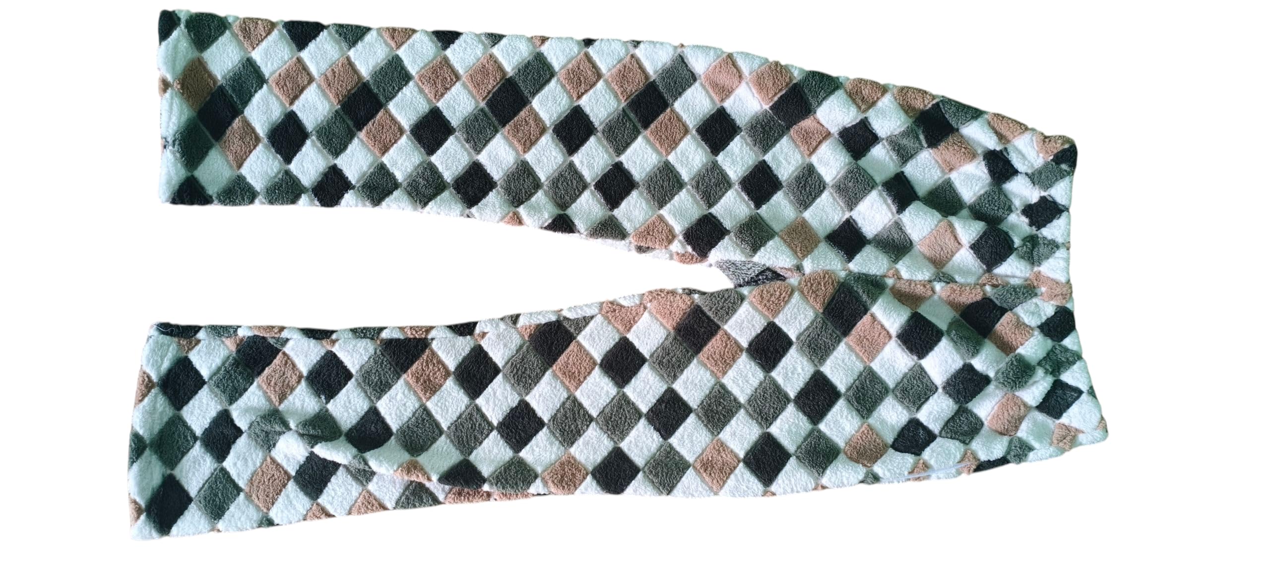 Cozy Fleece Argyle Print Lounge Pants, White and Grey Diamond Pattern, Elastic Waist, Casual Wear-image-8