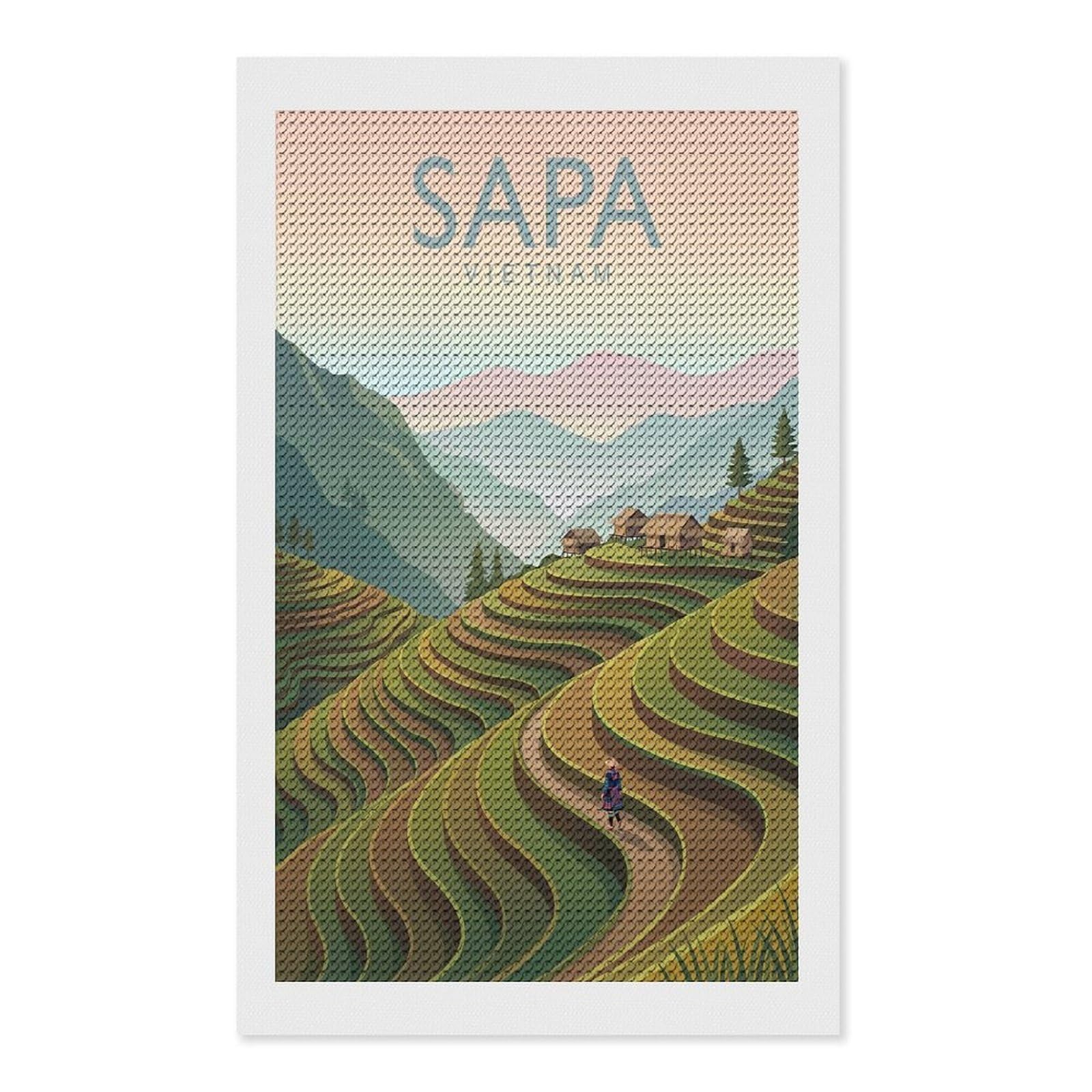 Junmoney Sapa Vietnam Rice Terraces Full Drill Diamond Painting Kit 12"x20", Mindful Craft Activity, Bedroom Decor, for Adults, Gift Idea