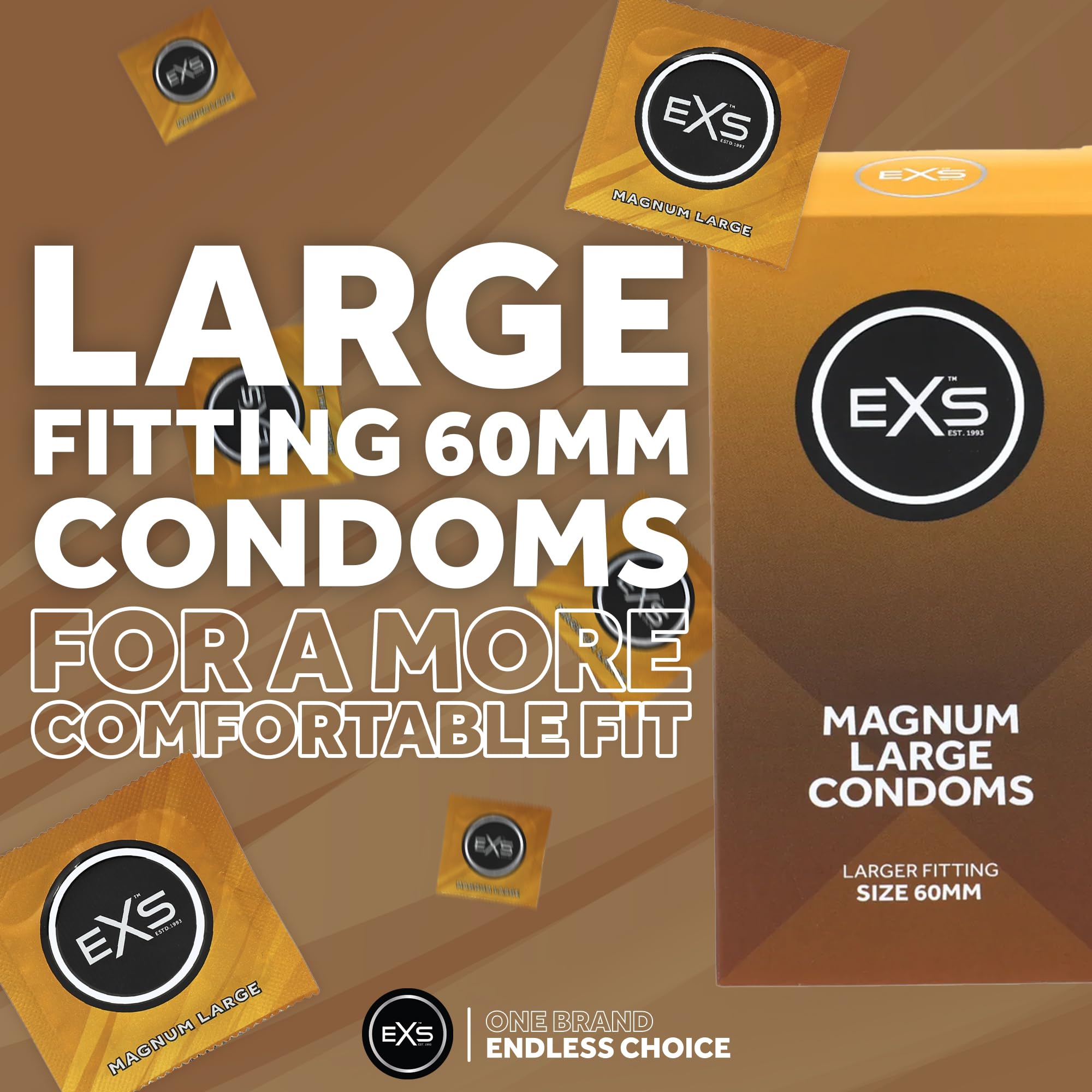 Préservatifs EXS Magnum Large (paquet de 144) - latex premium grande taille, lubrifiés sans spermicide, paroi droite avec réservoir, vegan PETA, 3 ans, marquage CE, développés en Allemagne