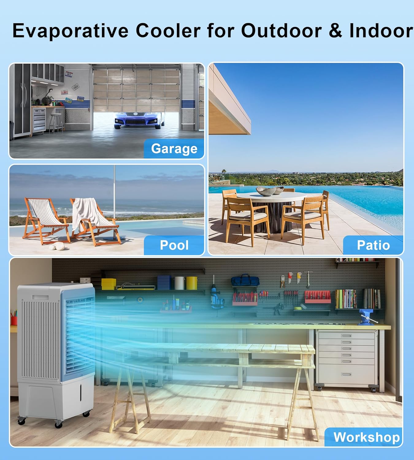 AKIRES 6000CFM Large Swamp Cooler with 13.5-Gal Water Tank,3-IN-1 Evaporative Air Cooler with Remote Control,4 Ice Packs,12H Timer, Evaporative Cooler for Indoor,Outdoor,Garage Use(47IN)