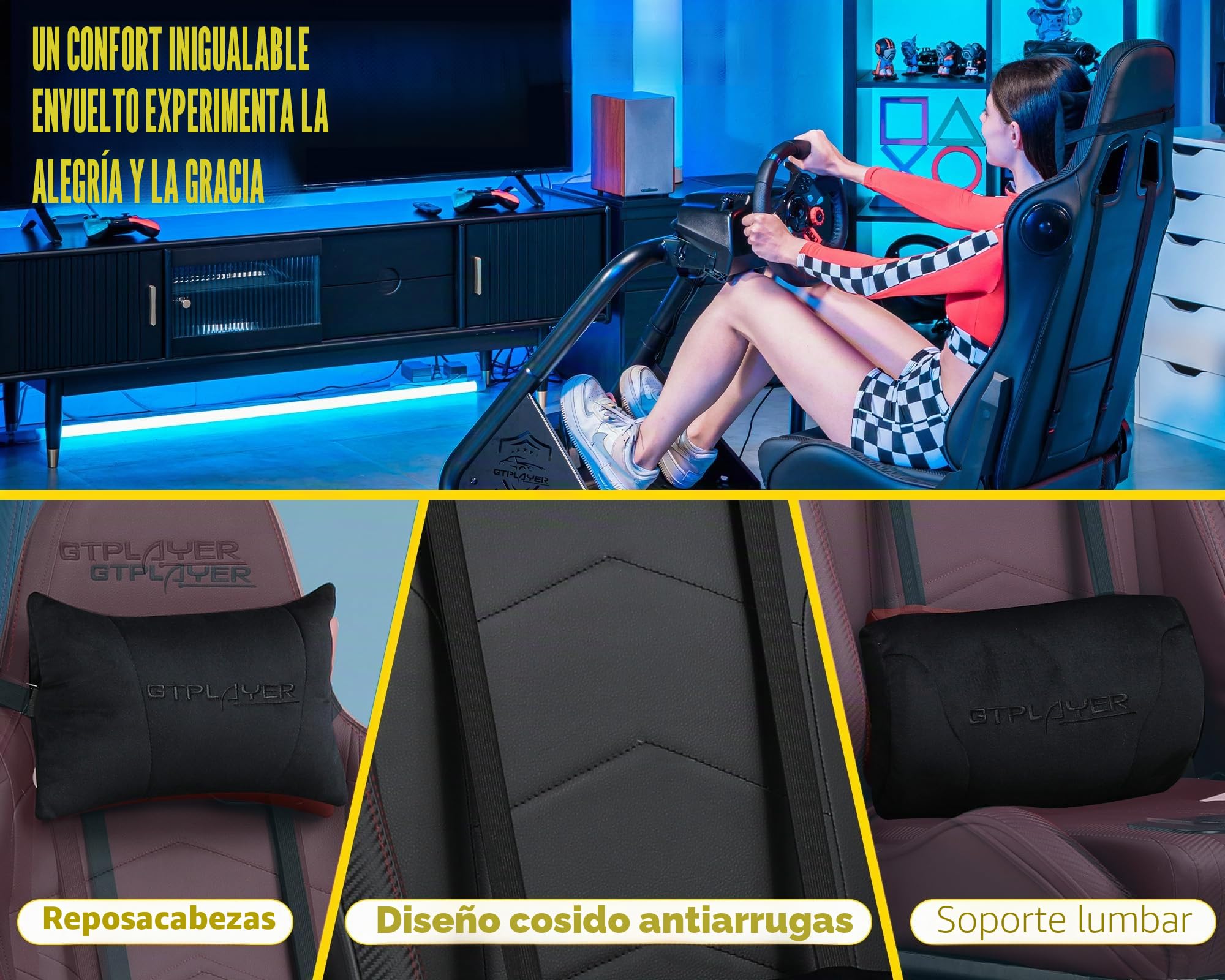 GTPLAYER Simulator Cockpit, sim Racing Cockpit, Soporte para Volante con Altavoces, Compatible con Varios Modelos de Volante y Pedales