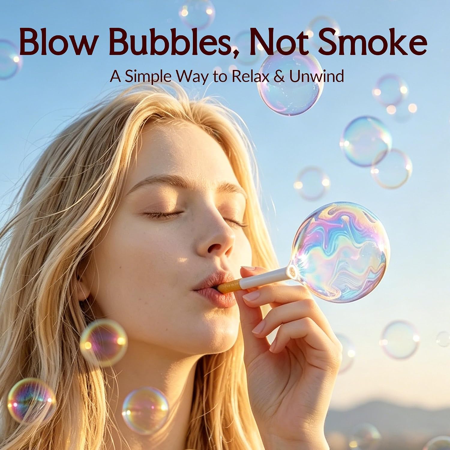 Bubble Blower Set, 2 Pack Inspired Novelty Bubble Wands with Refillable Bottles, Portable Stress Relief Toy for Adults, Desk, Party, Festival & Outdoor Fun image 2