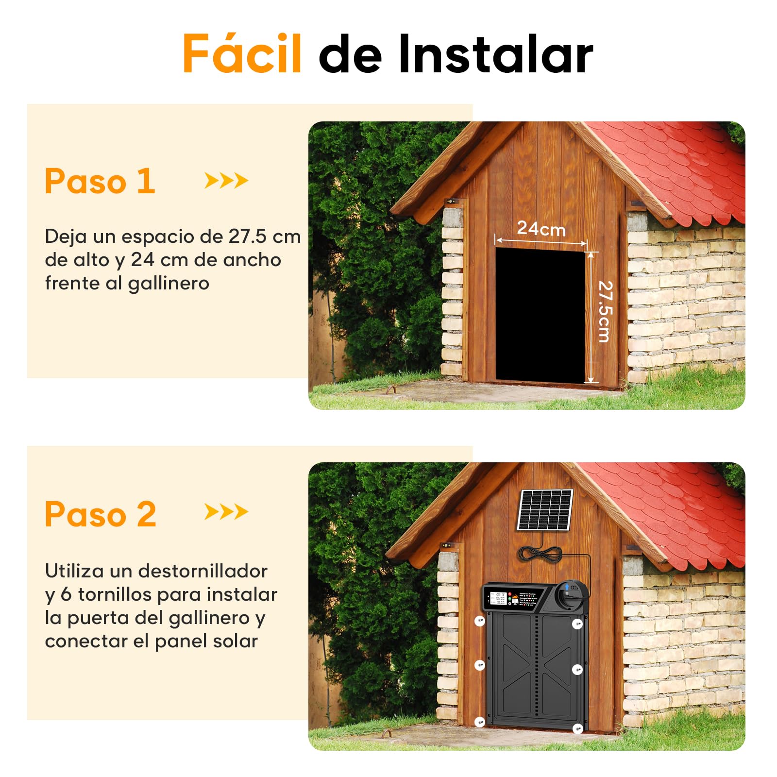 Puerta automática para gallinero solar con pantalla LCD impermeable, temporizador, control remoto, función antipellizco, negro