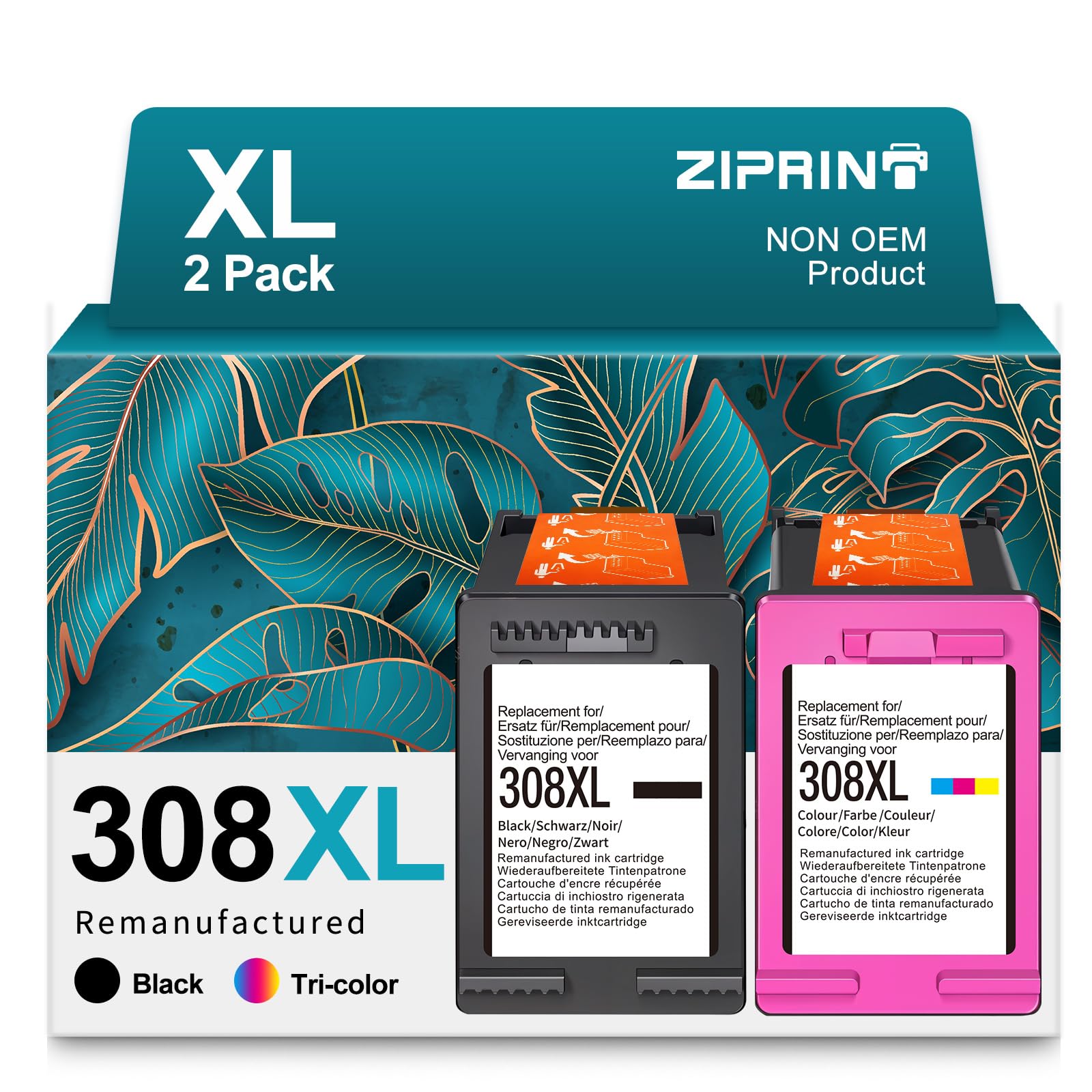 ZIPRINT 308 XL Cartuchos como reemplazo de los Cartuchos HP 308, compatibles con Las impresoras HP Envy 6120e, 6132e, 6532e, 6520e, 6100e, 6110e, 6122e, 6130e, 6530e (Negro/Color, Pack de 2)