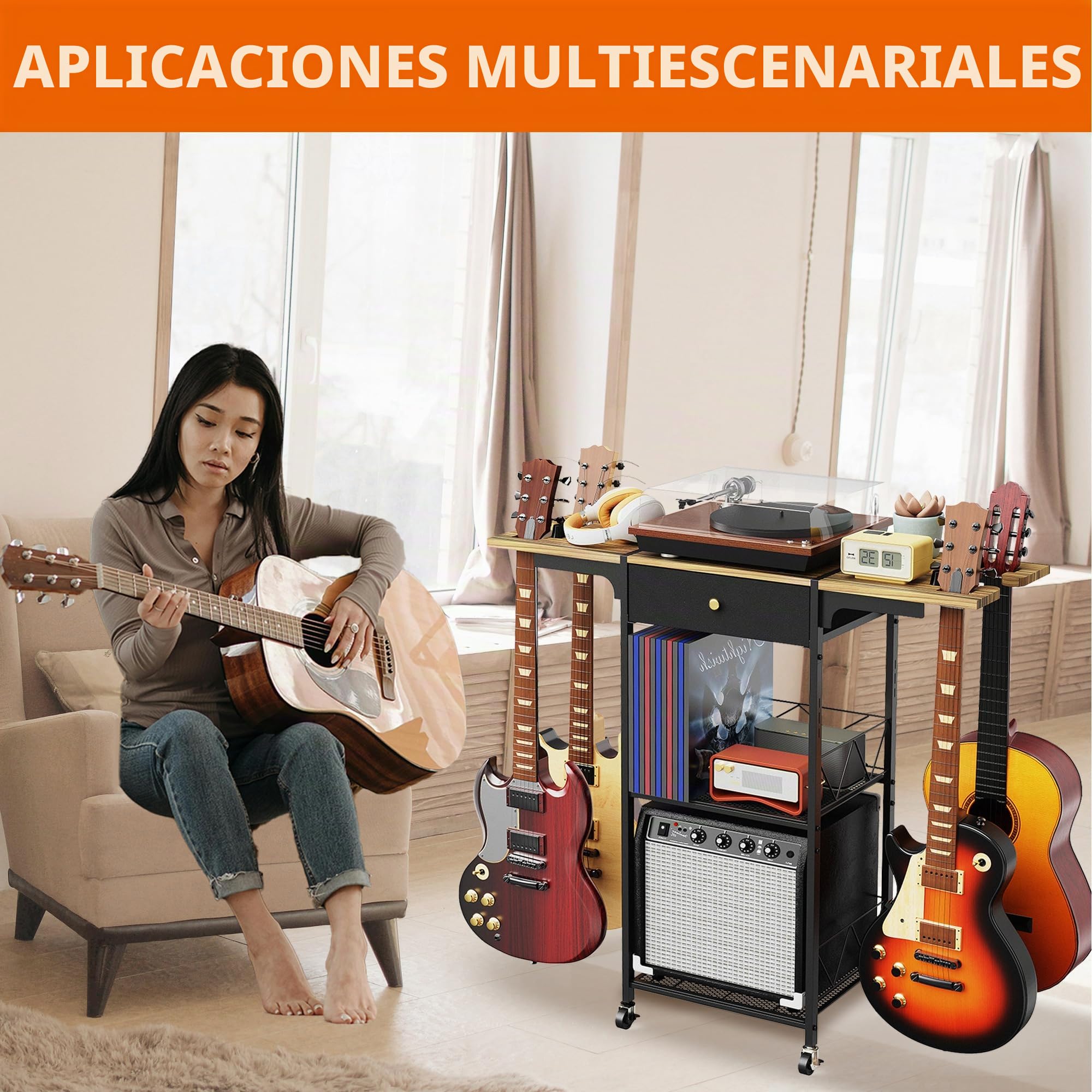 Yitexin Soporte para guitarra, 3 niveles, 4 posiciones, rueda, varias guitarras, amplificador, cajón