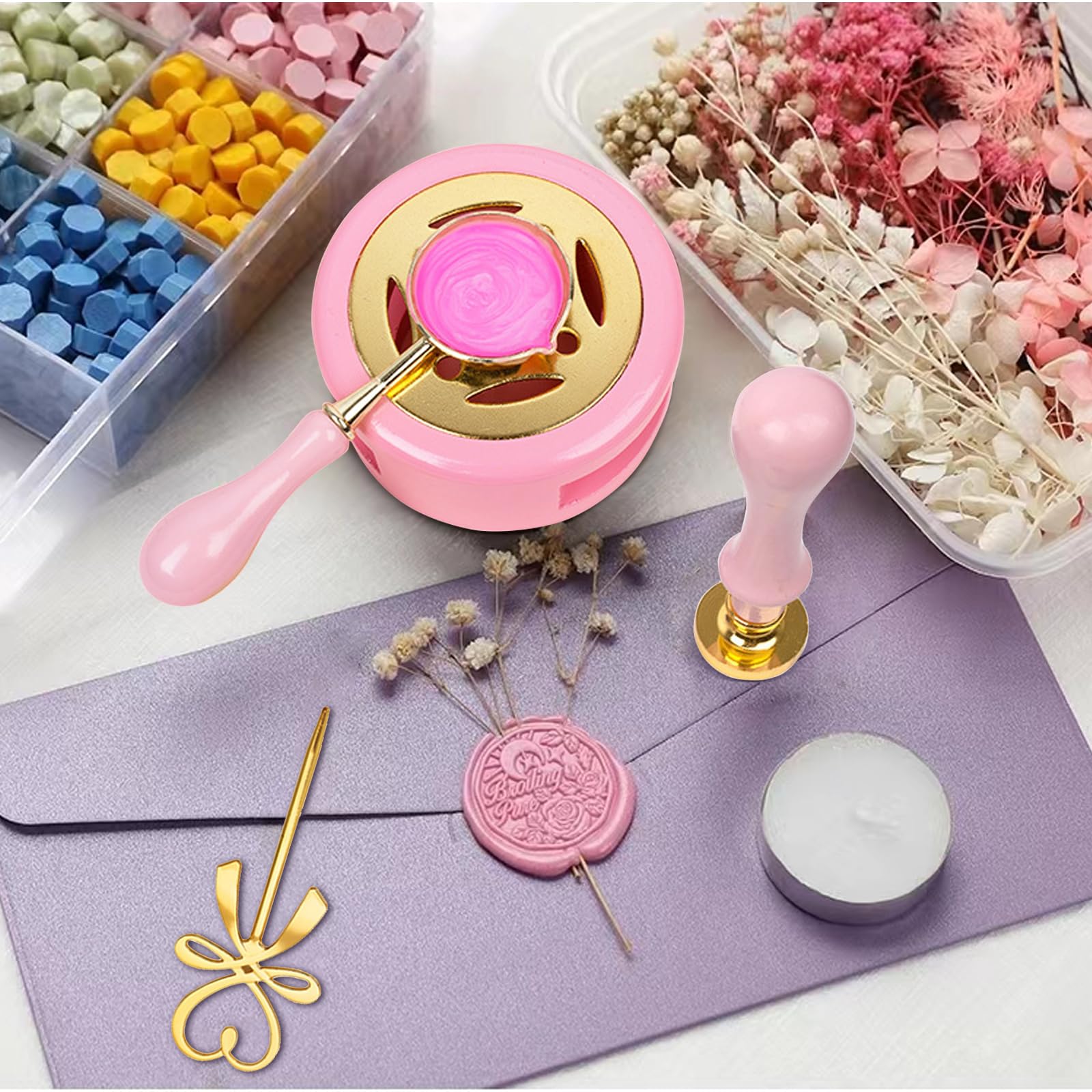 960 Pcs Wax Seal Kit, 960 of Wax Seal Beads in 24 Colors, 6 X Waxs Seal Stamp Head Pens for Vintage Envelopes Letters Crafts Decoration - Image 4