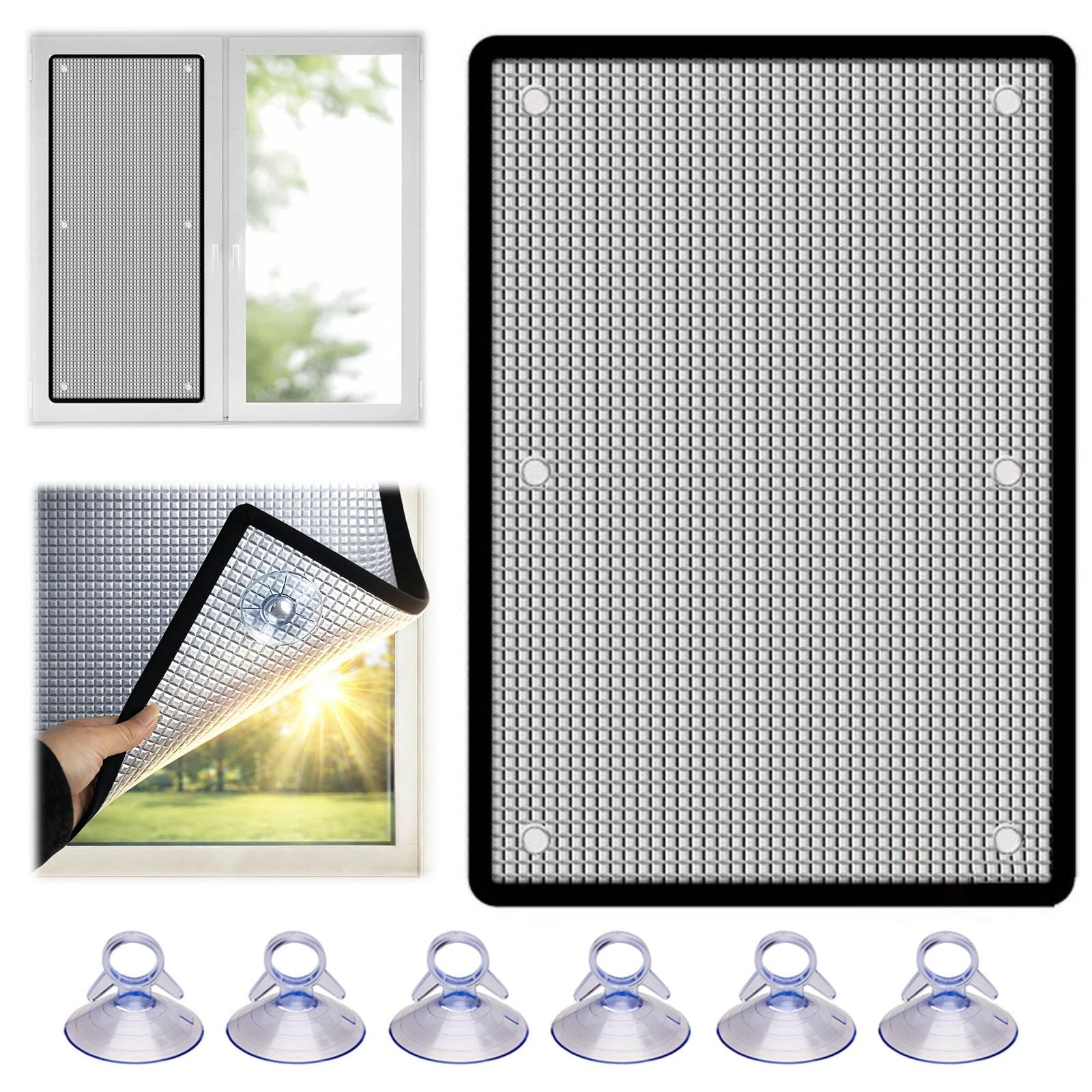 Total Blackout Privacy Window Film, Aluminium Foil Thermal Insulation Reflective Film, Heat Control Sun Protection Glass Films with Suction Cups Home Window Tint Heat Blocking(Black,40x180cm)