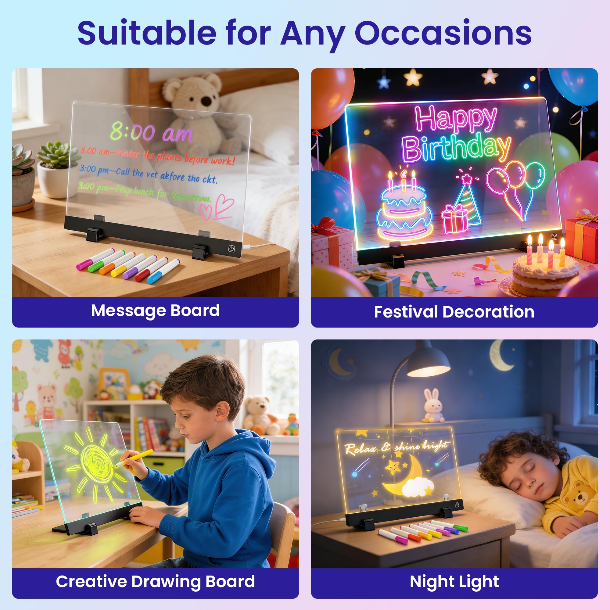 Photo 1 of 16 Inch LED Drawing Board for Kids - Light Up Doodle Board with 7 Colors Glow Effect, Dry Erase Drawing Tablet with Stand & Tracing Book, Birthday Gifts for Girls Boys Ages 4-12