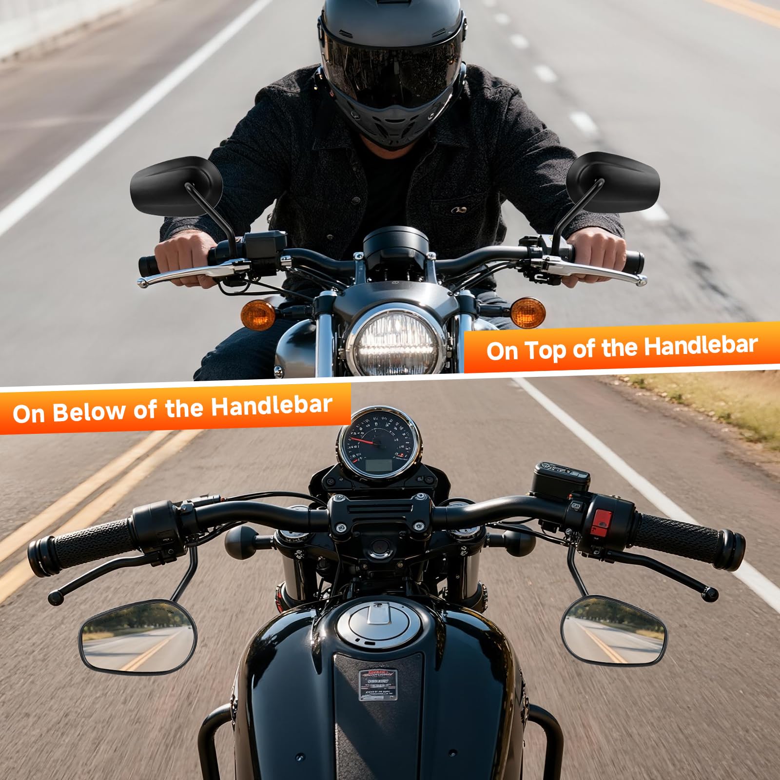 DREAMIZER 8mm Motorrad Spiegel Motorrad Seite Lenker Rückspiegel Spiegel für Sportster 883 1990-2017 Eisen 883 2009-2017