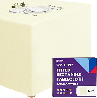 Gee Di Moda Fitted Tablecloth - 72 x 30 Inch Ivory Floor-Length Fitted Table Cloth for 6 Foot Rectangle Table, Heavy Duty Washable Fabric for Parties, Dinner, Weddings, Baby Shower & Trade Show
