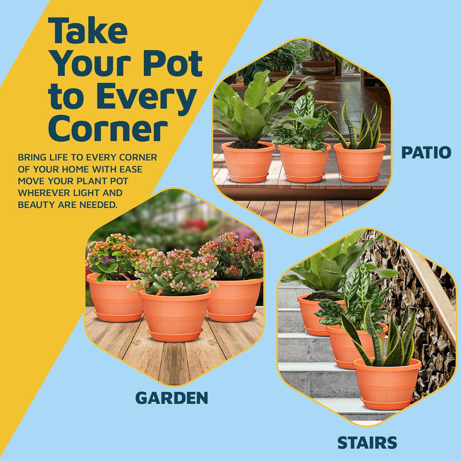 10-Inch Whiskey Barrel Planters Outdoor Pack of 5 - Durable Plastic Plant Pots for Indoor & Outdoor Use with Drainage & Saucer, Lightweight Rustic Barrel Planters for Flowers, Herbs & Small Plants