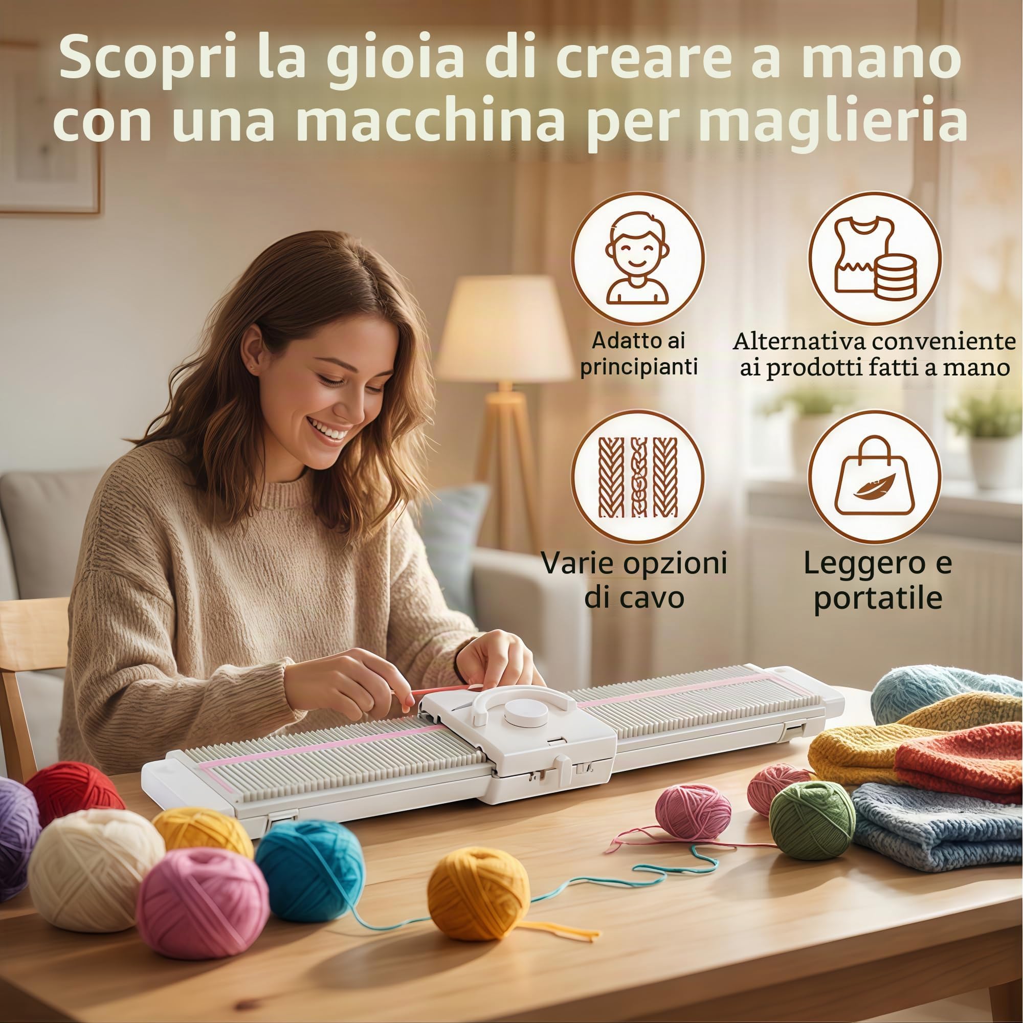 plplaaoo LK150 - Macchina da lavoro a maglia da 6,5 mm, portatile ed efficiente, con accessori per una facile lavorazione a casa, ideale per gli amanti della produzione di maglioni e