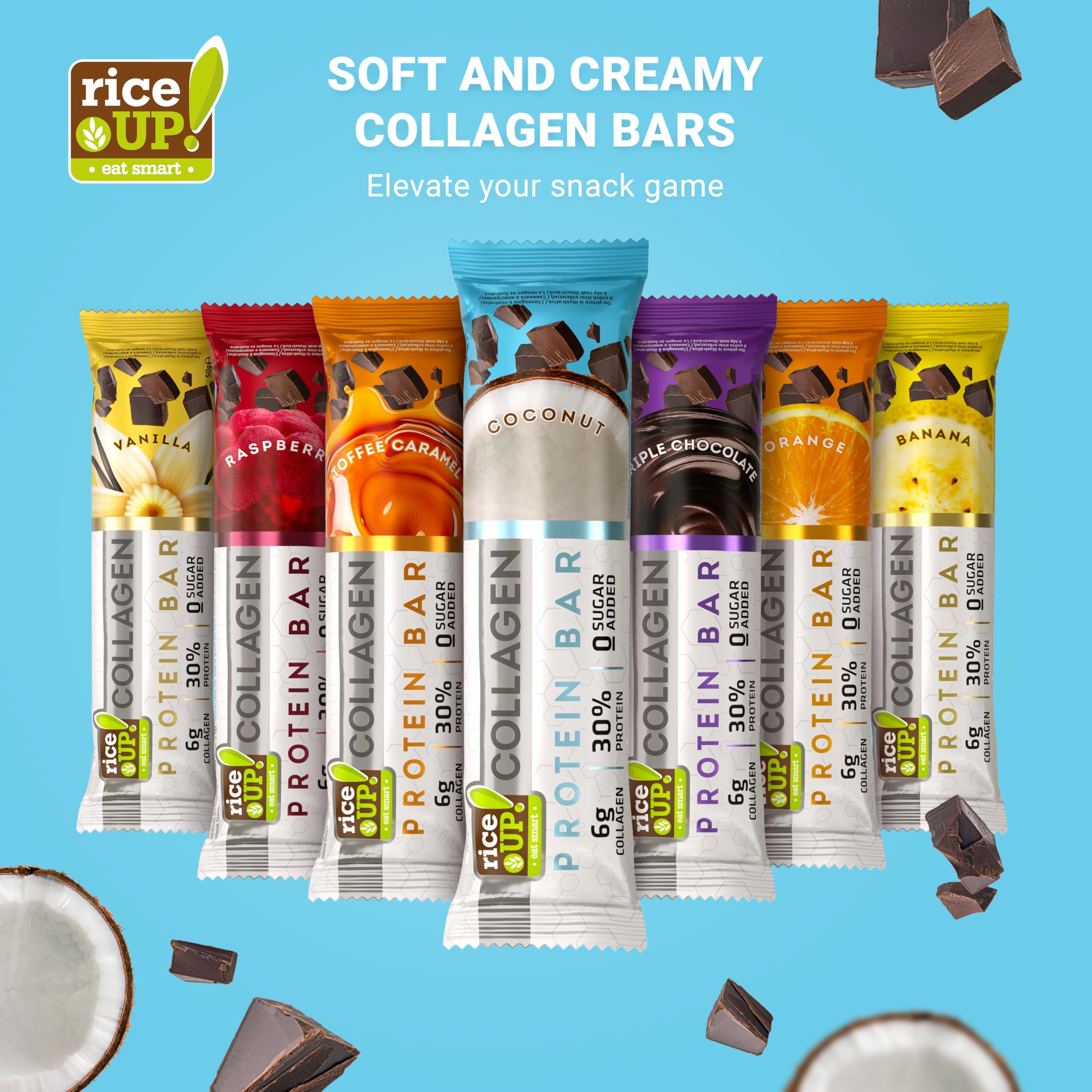 RiceUP! Barrita Proteica Colageno | Frambuesa, Coco | 24 x 42 g