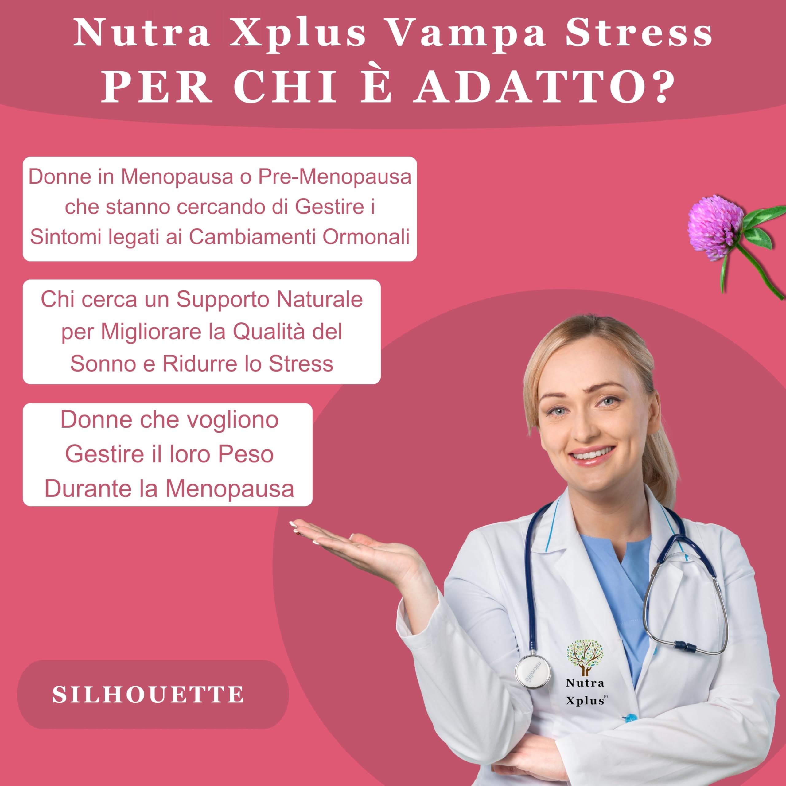 Vampa Stress Menopausa Integratori (120cps 4MESI) con Isoflavoni Trifoglio Rosso forte, Cimicifuga Kudzu, Vitamina D3, B6, B12 controlla Vampate di Calore, Sbalzi d’Umore, Nutra Xplus