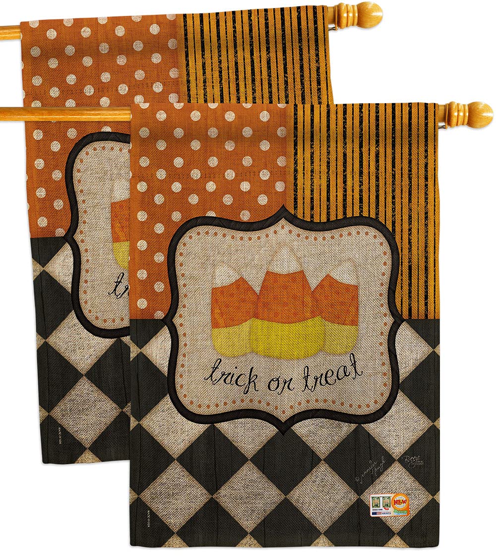 Breeze Decor Trick or Treat House Flag 2 pcs Pack Fall Halloween Witch Spooky Night Black Cat Season Autumntime Pumpkin Decoration Banner Small Garden Yard Gift Double-Sided, Made in USA