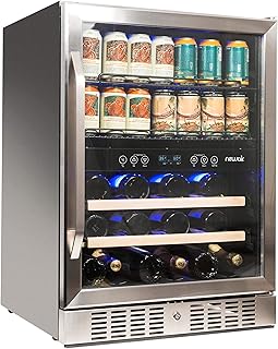 NewAir 24” Wine and Beverage Refrigerator Cooler, 20 Bottle and 70 Can Capacity, Built-in or Freestanding Dual Zone Fridge...