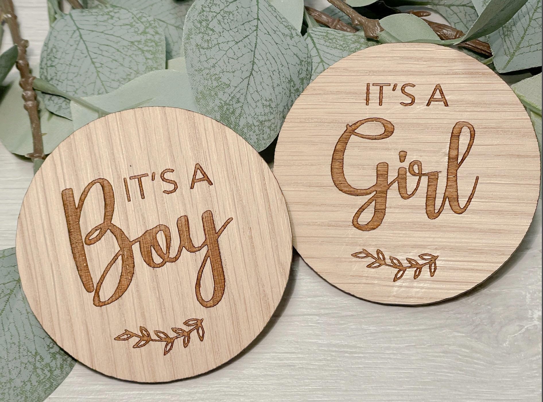 My Pretty Little Gifts It's a Girl and It's a Boy Lot de 2 disques en bois pour révéler le sexe de la grossesse, annonce de bébé, chêne, 80 mm