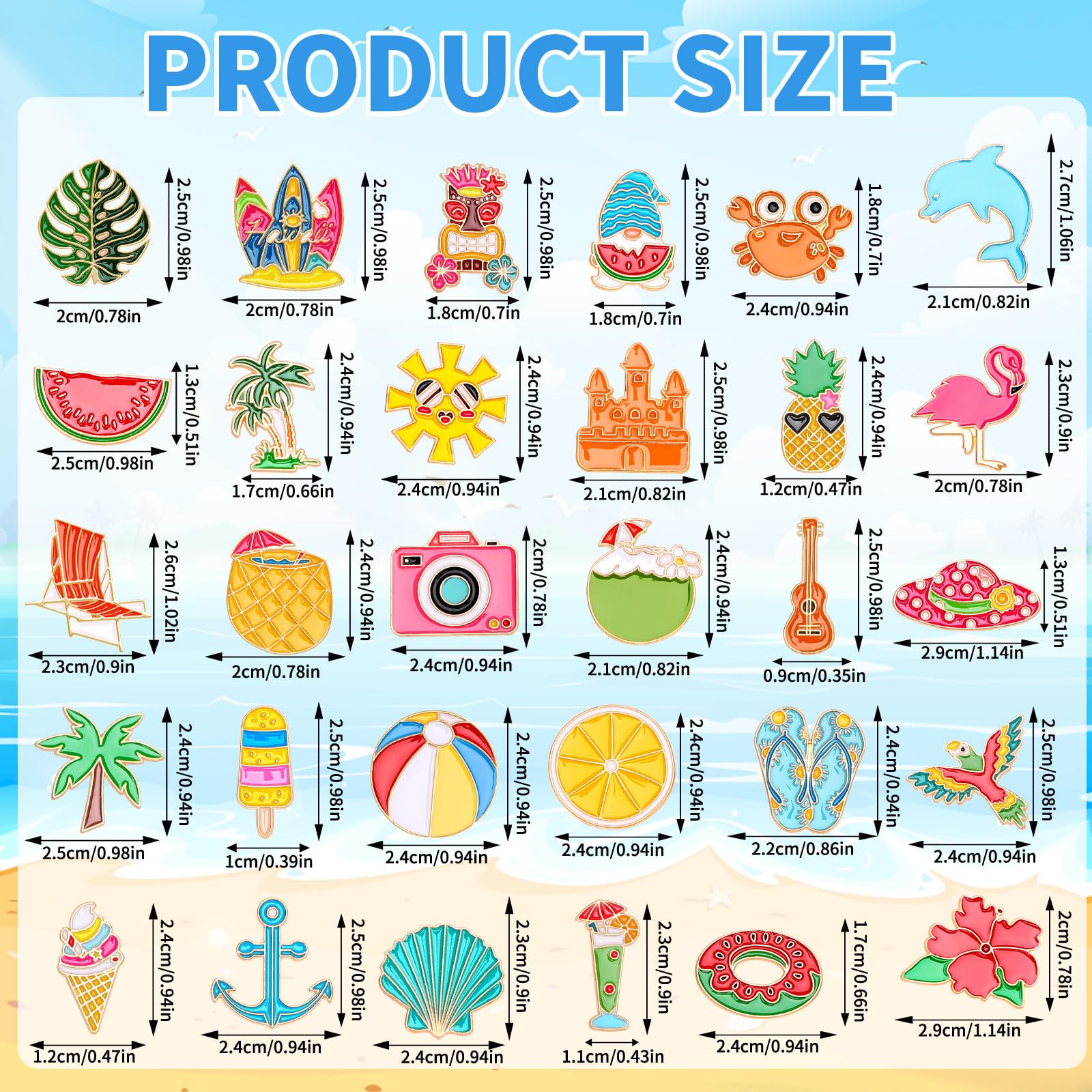 SANNIX Lot De 60 Pins Émaillés Sur Le Thème De L'été (Plage, Pastèque, Planche De Surf, Cocotier) – Badges Et Broches Décoratifs Pour Sacs À Dos, Vêtements, Sacs, Chapeaux Et Accessoires, 30 Styles