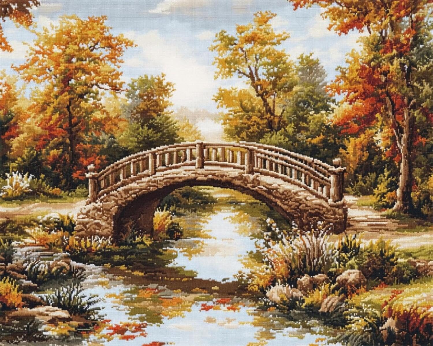 Rqwybcaxn DIY Latch Hook Rug Kit Forest Ancient Bridge 55x75cm
