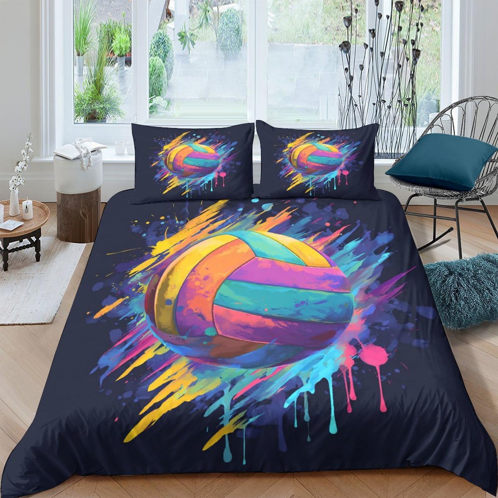 Ctjqhvkz Style-9 3D Printed Colorful Volleyball Fitted Sheet Microfiber Soft Anti-Slip Artistic Splash Bed Cover For Bedroom Dorm Mattress Protection Single（135X200cm）
