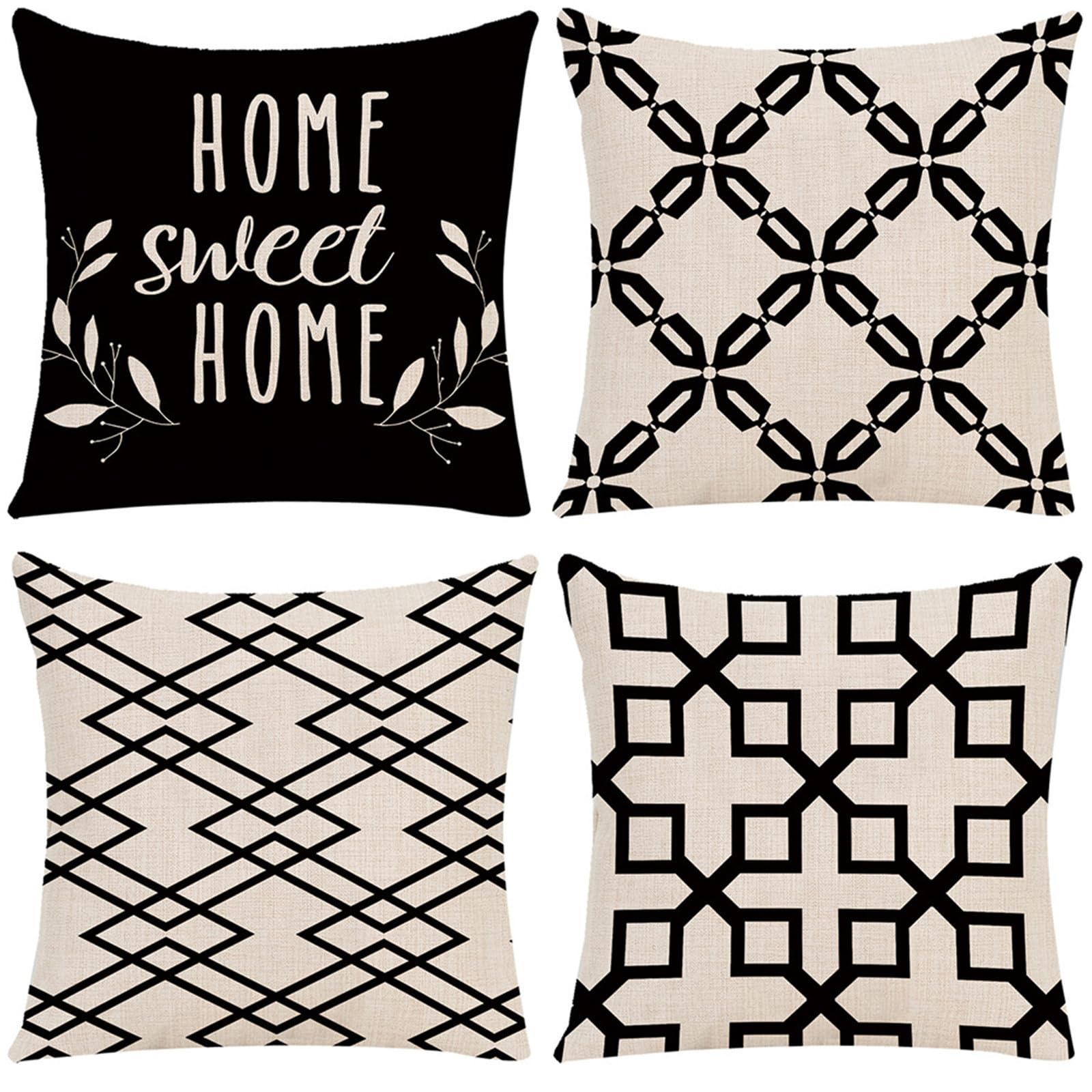 Housses de coussin lin noir lot de 4 pour salon chic et exterieur