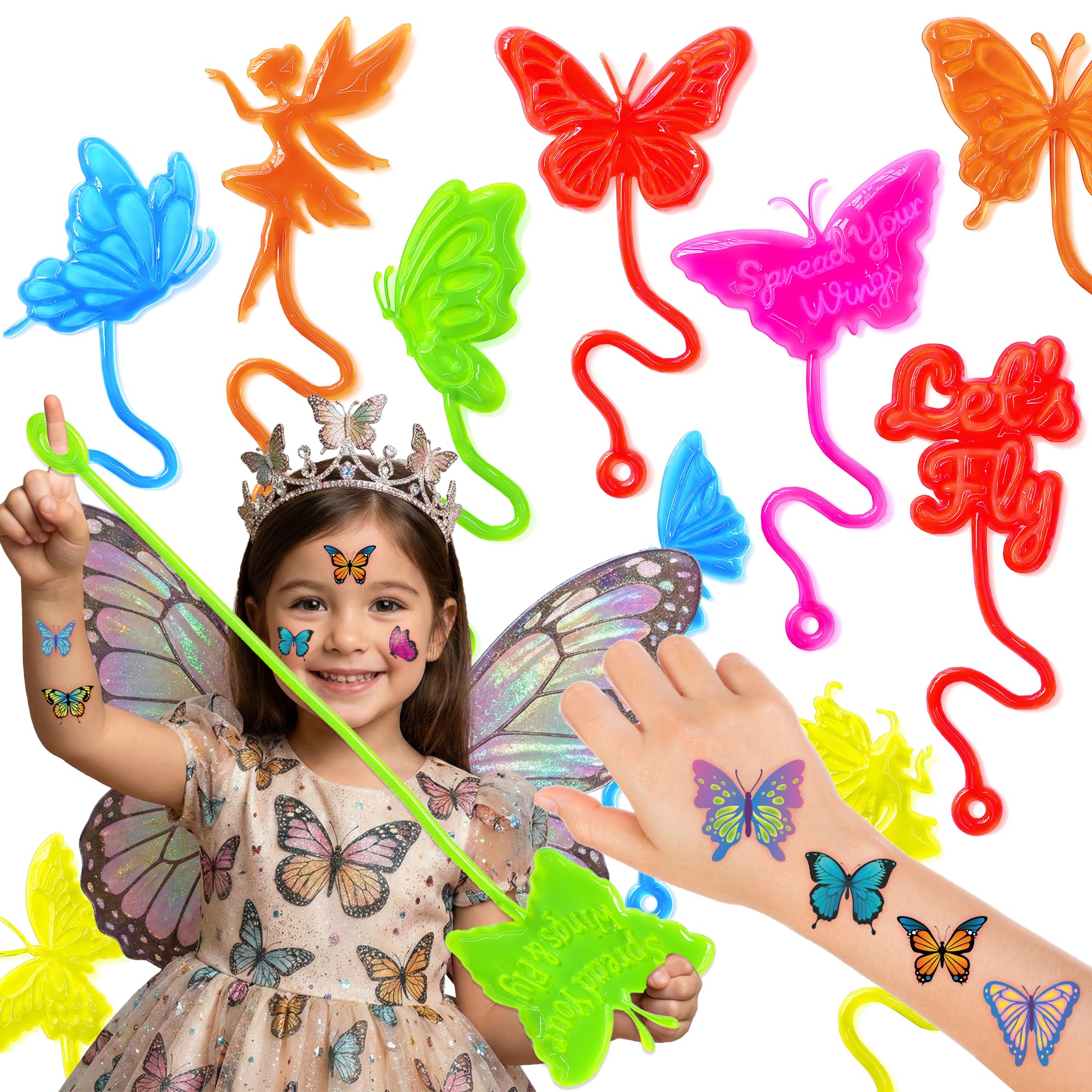 48 PCS Butterfly Party Favors - 24 Temporary Tattoos & 24 Stick Hands