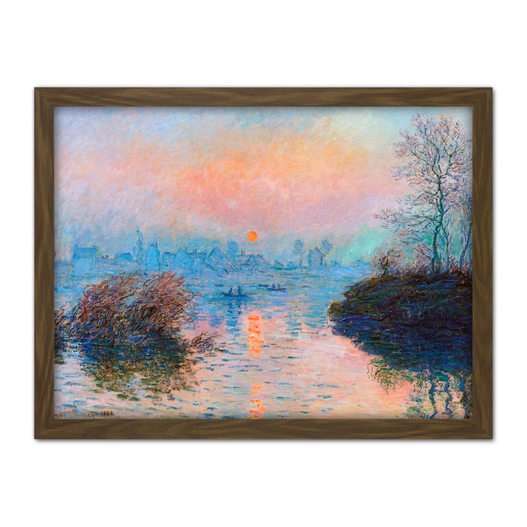 Wee Blue Coo Monet Sunset Seine Lavacourt Winter Artwork Framed Wall Art Print 18X24 Inch