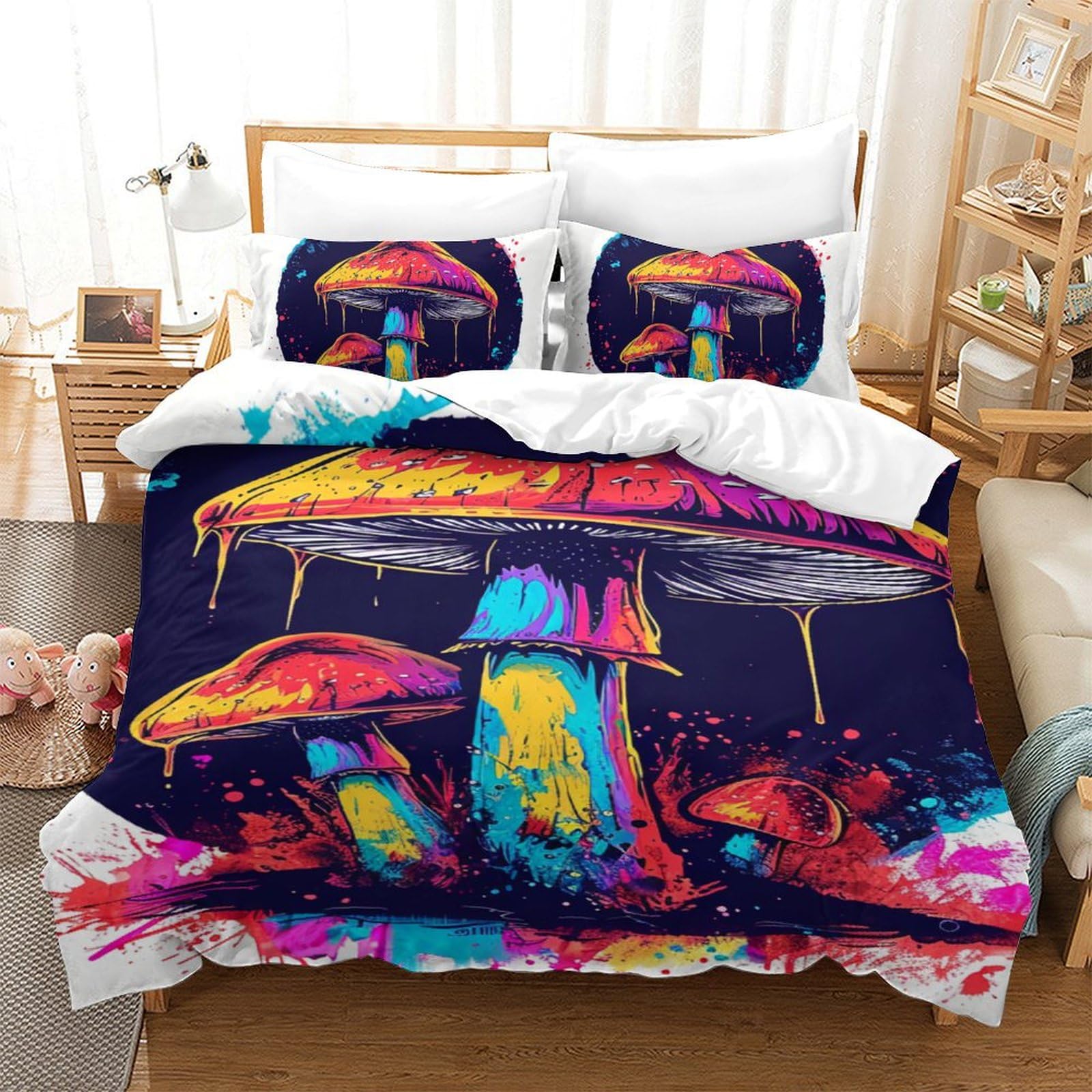 Parure de lit champignons en microfibre pour une chambre style nature