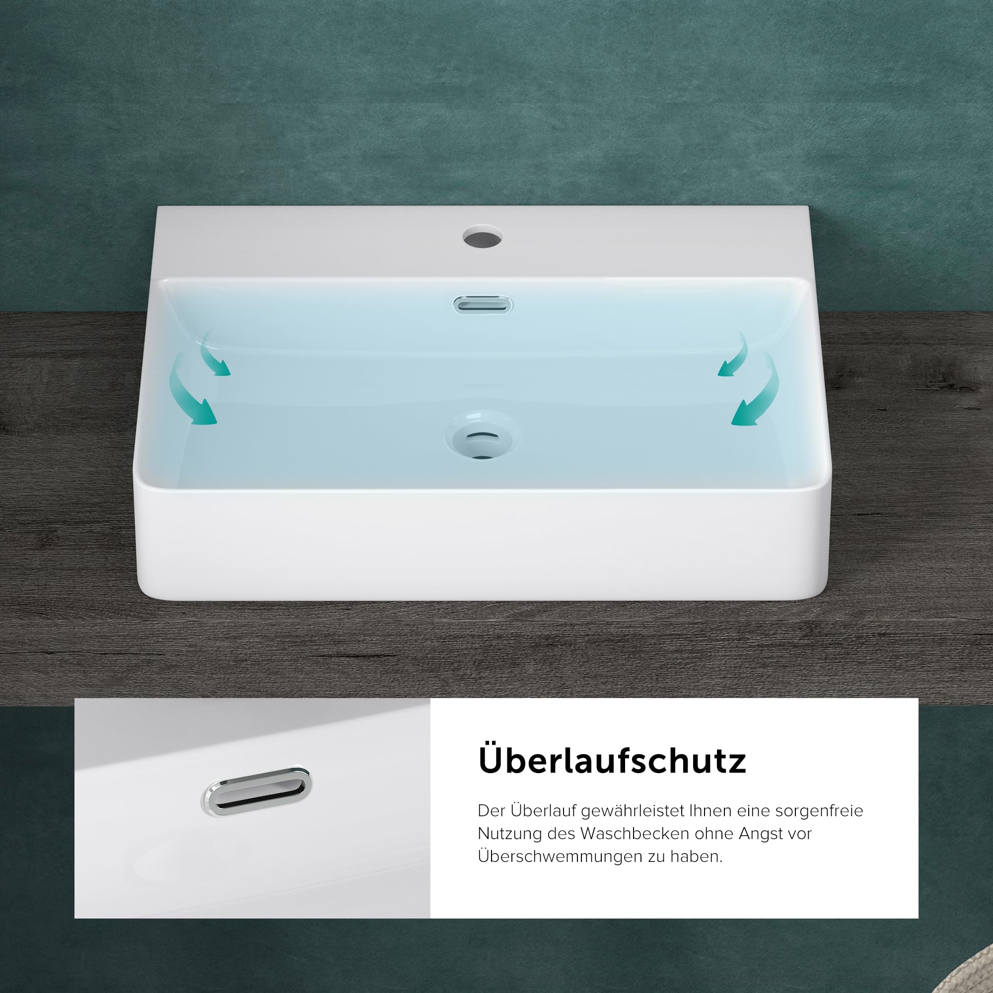 doporro Lavabo sobre Encimera Lavabo Suspendido Baño | Rectangular | Blanco | Cerámica | 50x42x12cm | con Rebosadero y Orificio para Grifería | Meissen201
