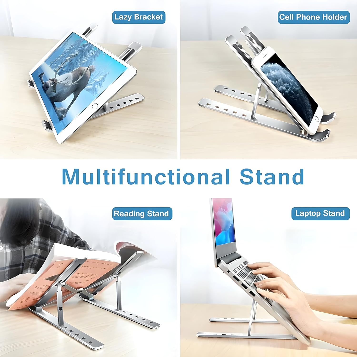 YOBLE Portable Laptop Stand, Aluminium Alloy, 7 Angles Adjustable Height, Ergonomic, Compatible with All Brands 6.8-14.7 cm, Foldable Design, Anti-slip Silicone Rubber Pads, Foldable, with Cloth Pouch 10 81yPsq 8pyL. SL1500