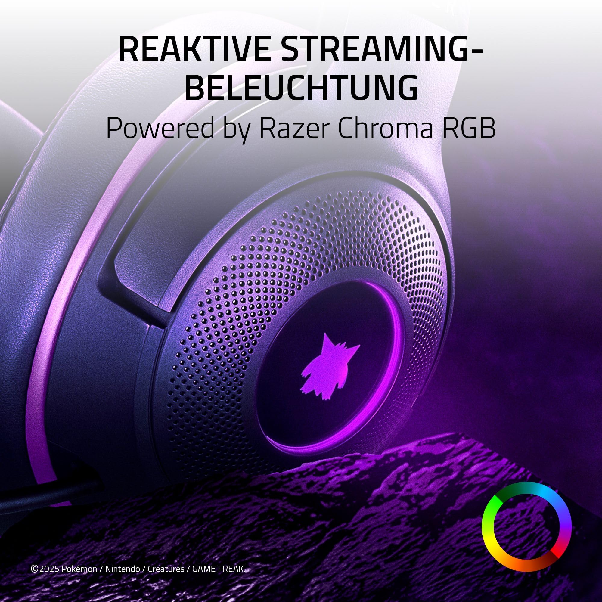 Razer Kraken Kitty V2 - Gengar Pokémon Edition - USB-Headset - Gengar-Stacheln - Streamreaktive Beleuchtung - HyperClear-Kardioidenmikrofon - Triforce 40-mm-Treiber - 7.1 Surround Sound | Violett