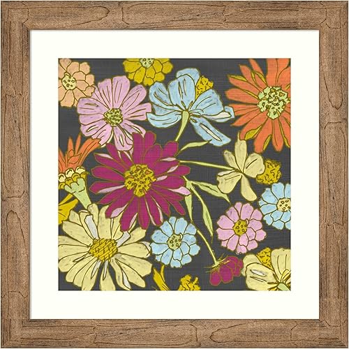 Amanti Art Framed Wall Art Print 24x24 Summer Floral on Grey I by Chariklia Zarris, Flowers Wall Art, Vintage Decor, Medium Poster Painting Artwork