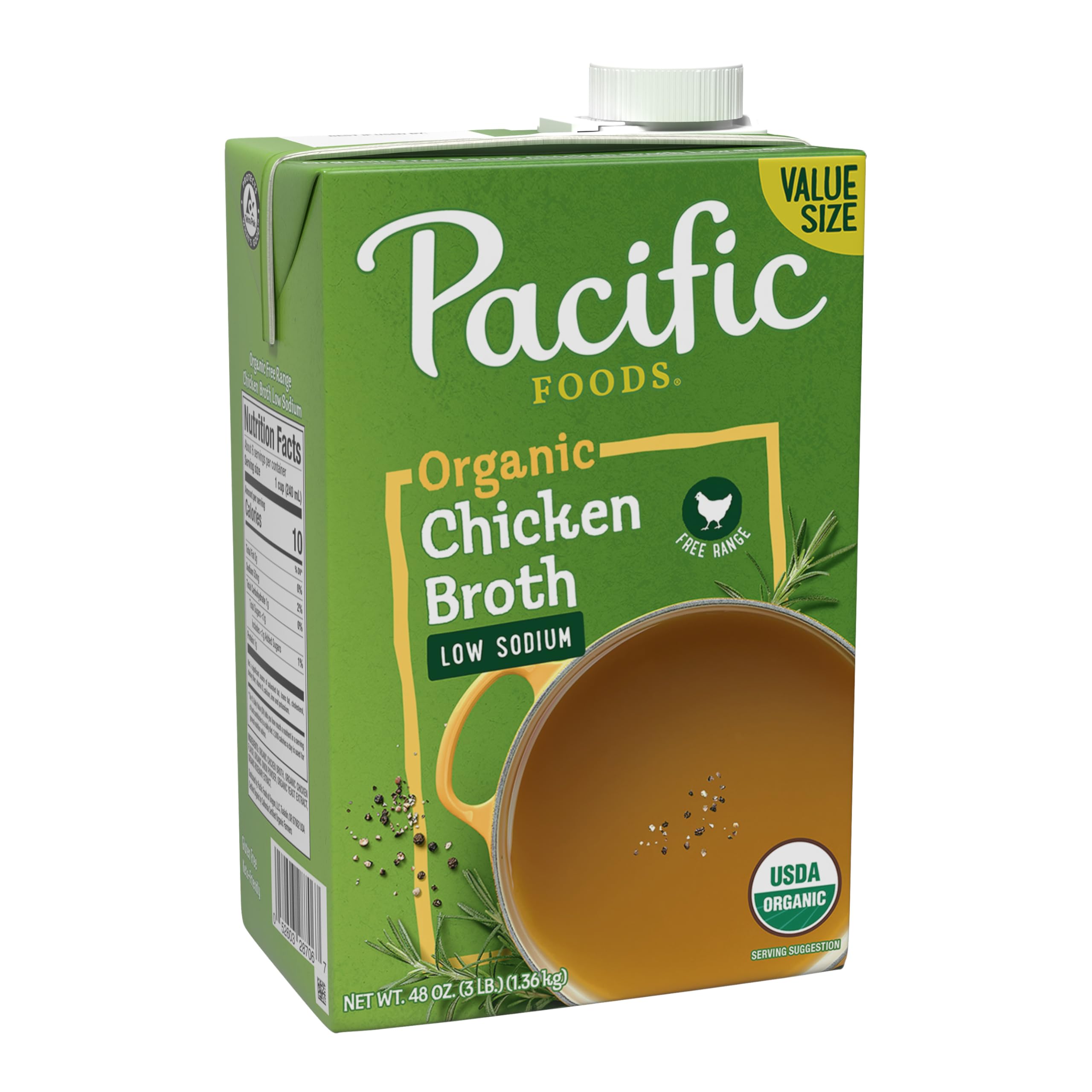 Pacific Foods Low Sodium Organic Free Range Chicken Broth, 48 oz Carton